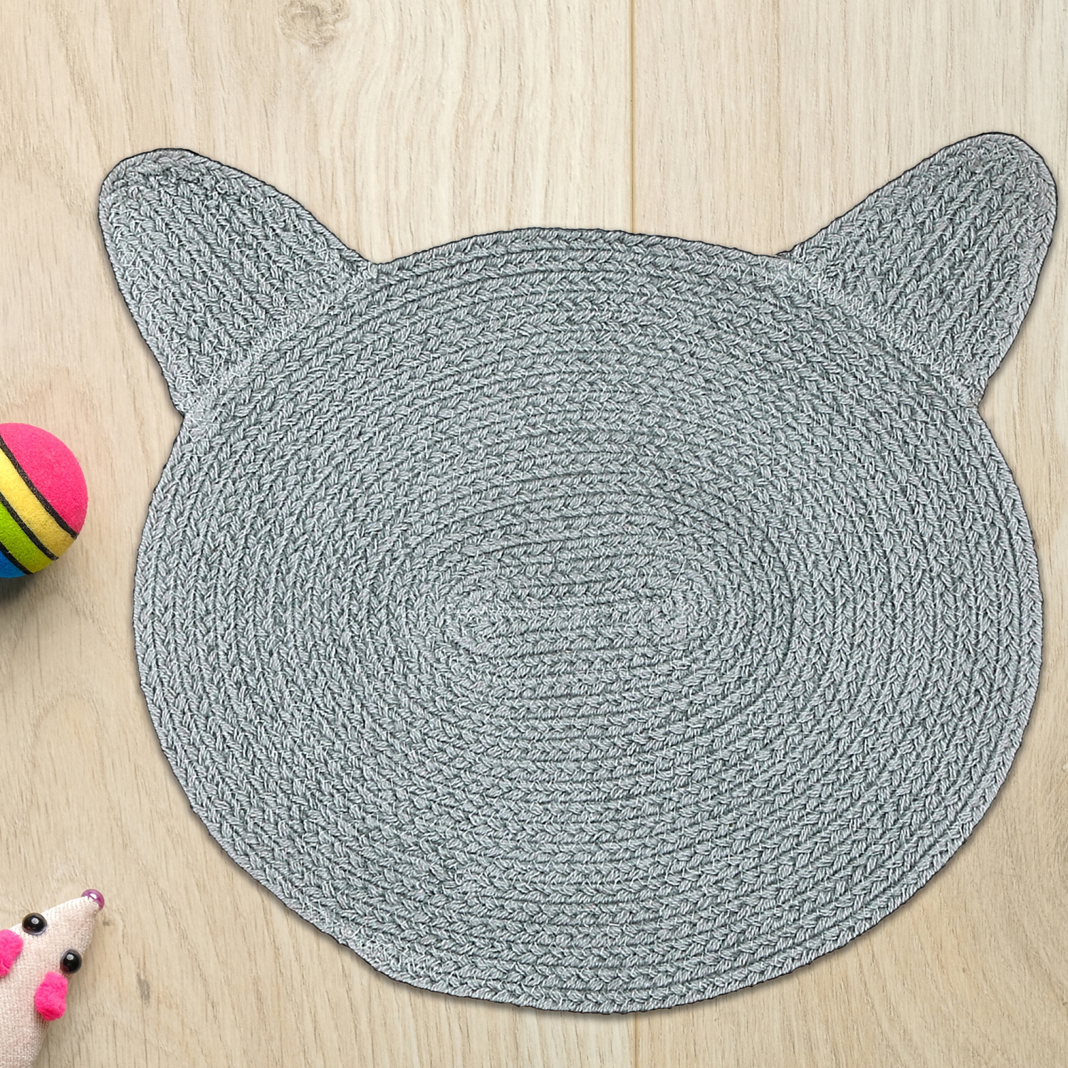 Maison Concepts Braided Cotton Cat Shape Mat Light Gray