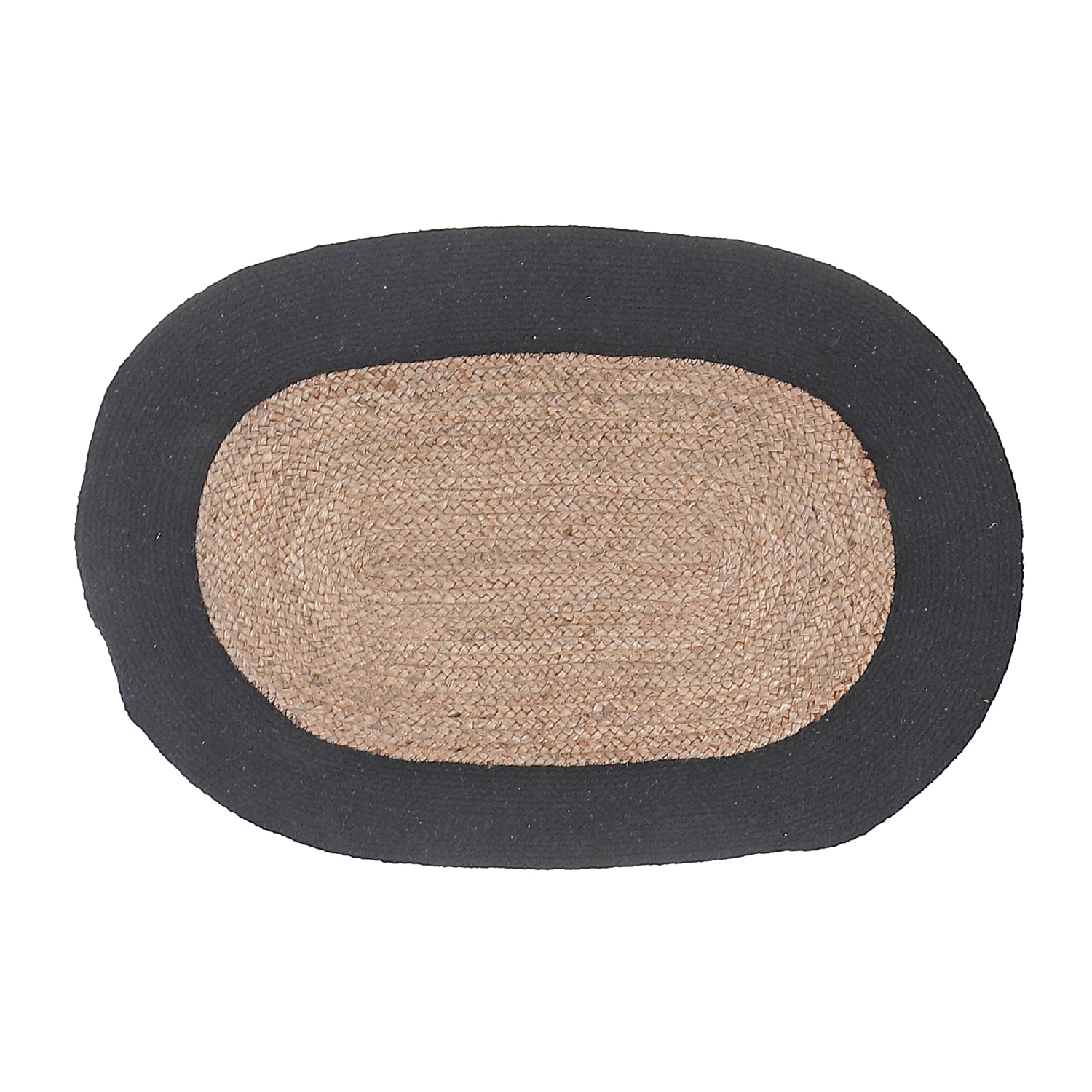 Maison Concepts Mat De Jute Tressé Ovale Avec Bordure De Coton Noir 24 X 36