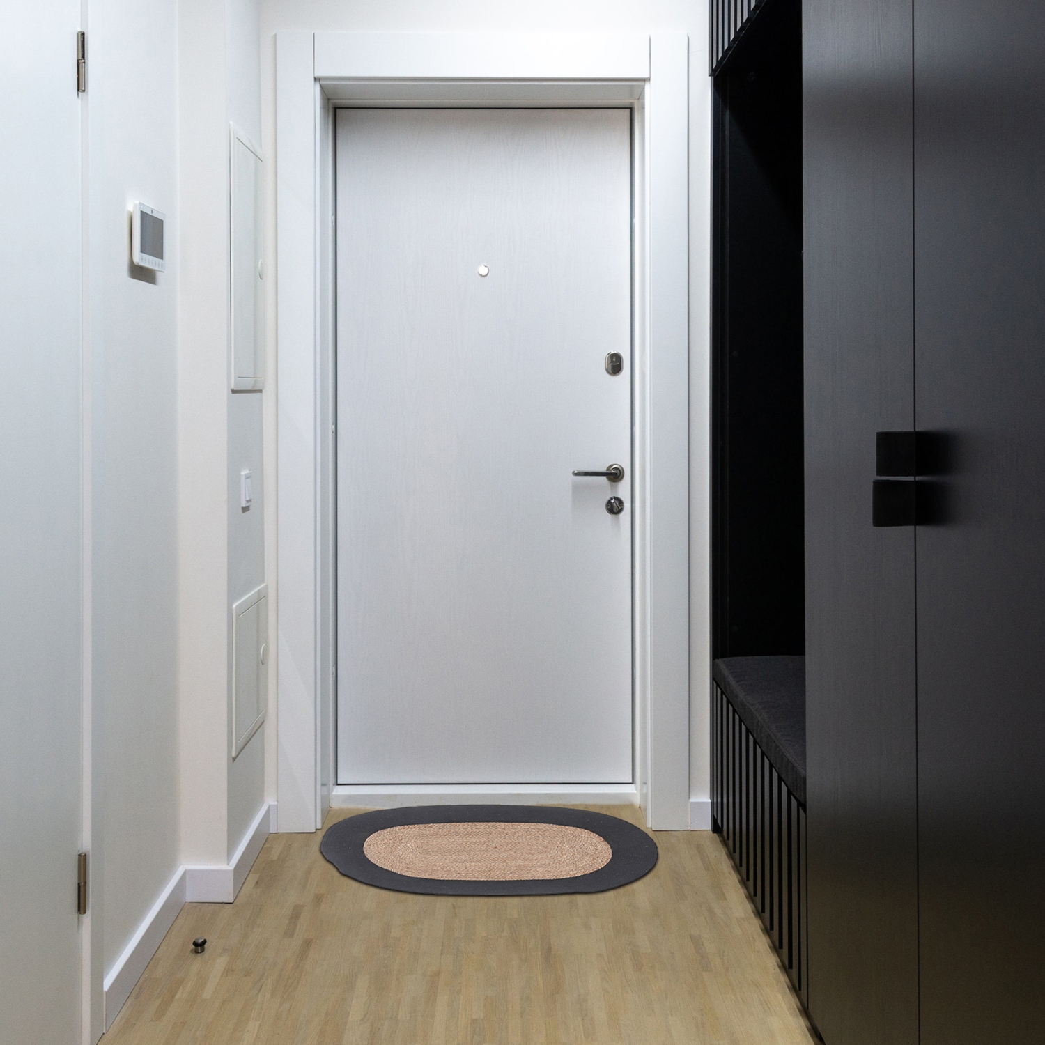 Maison Concepts Mat De Jute Tressé Ovale Avec Bordure De Coton Noir 24 X 36