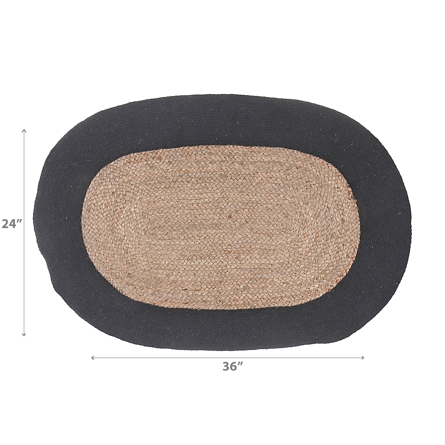 Maison Concepts Mat De Jute Tressé Ovale Avec Bordure De Coton Noir 24 X 36