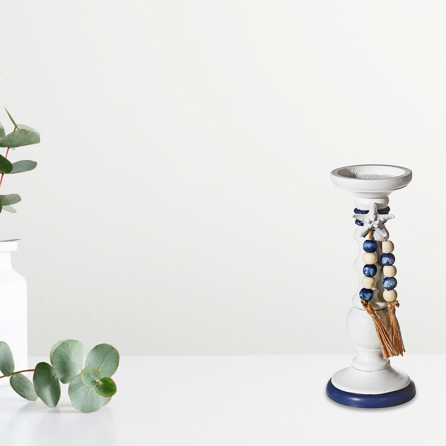 Maison Concepts Pillar Candle Holder With Beaded Garland 11.25"