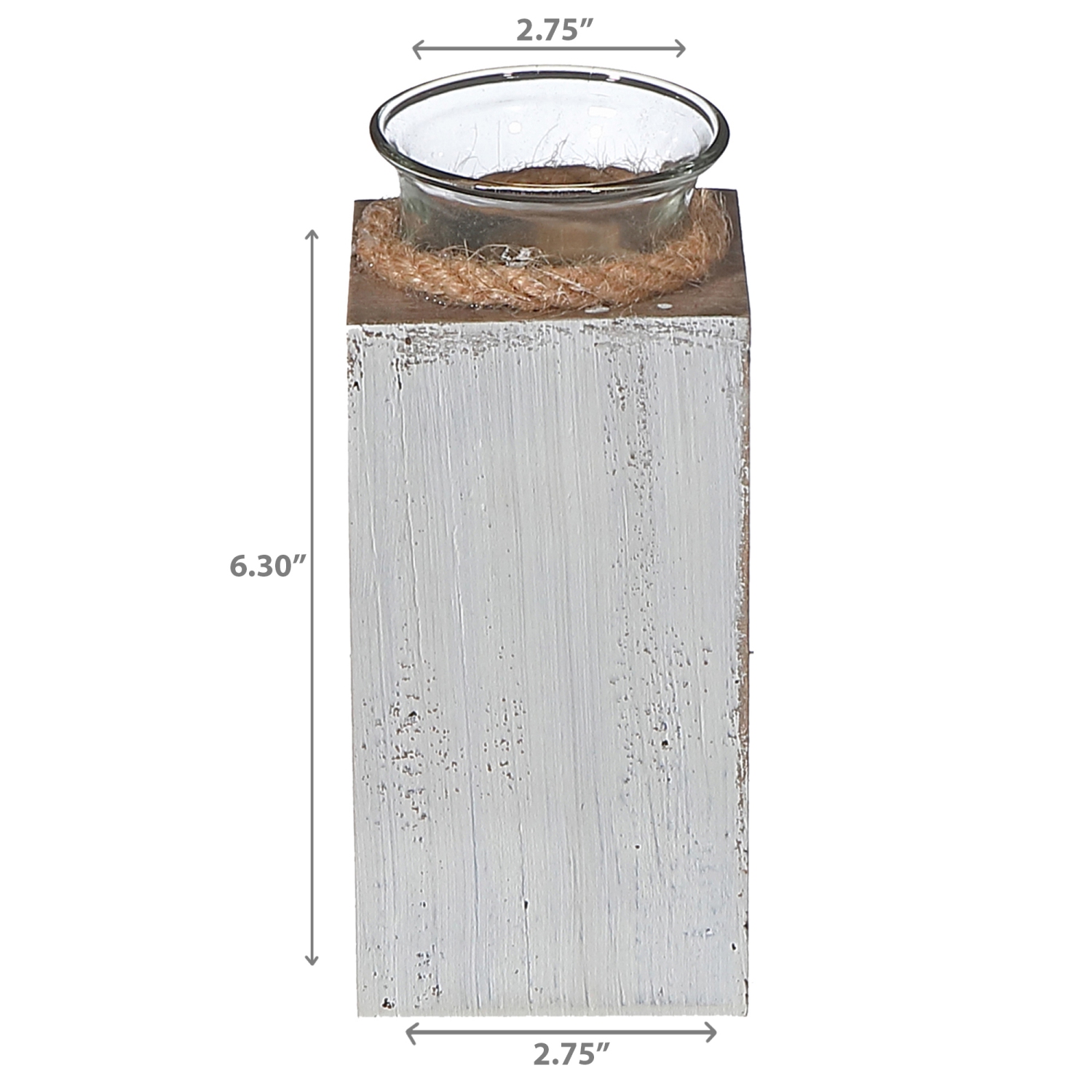 Maison Concepts White Wooden Tealight Candle Holder With Rope 6.30"