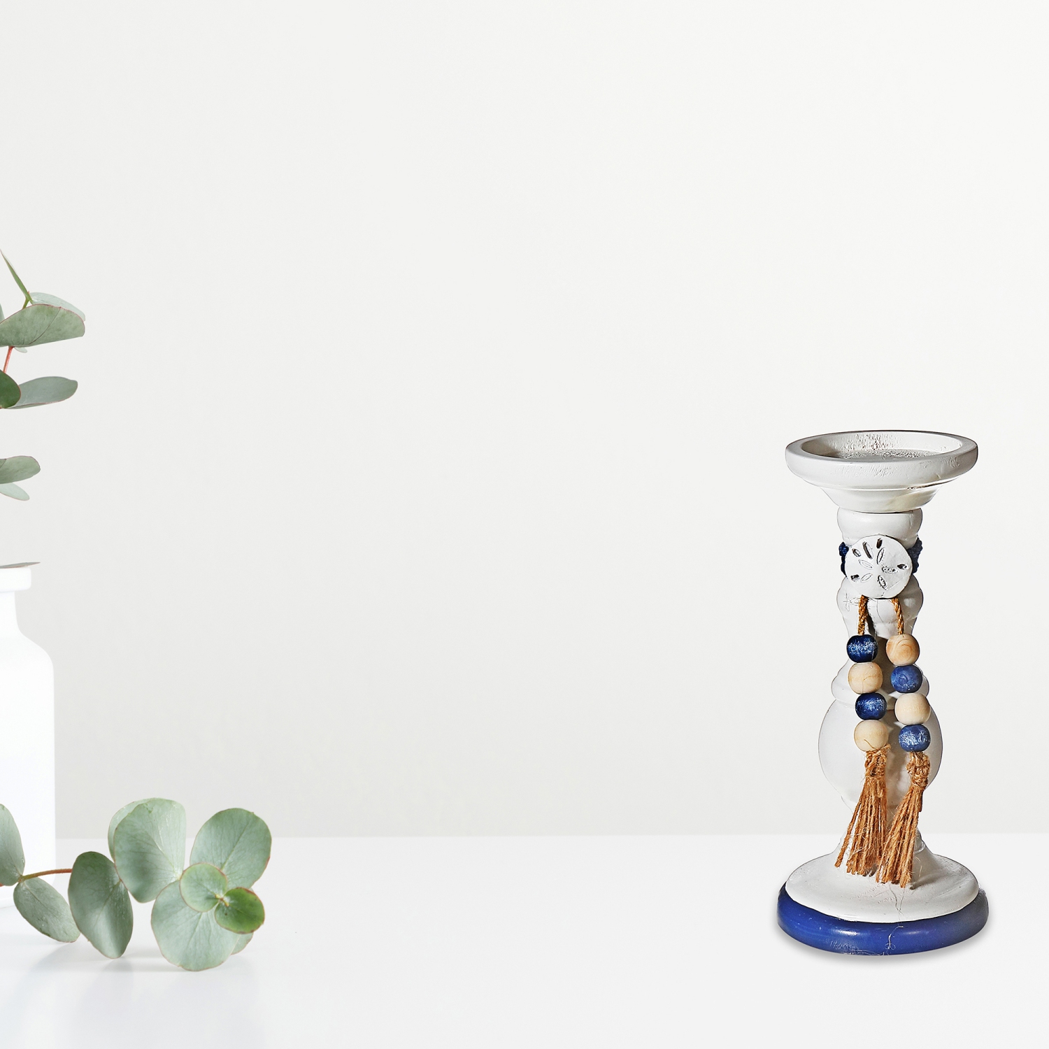 Maison Concepts Pillar Candle Holder With Beaded Garland 9.25"