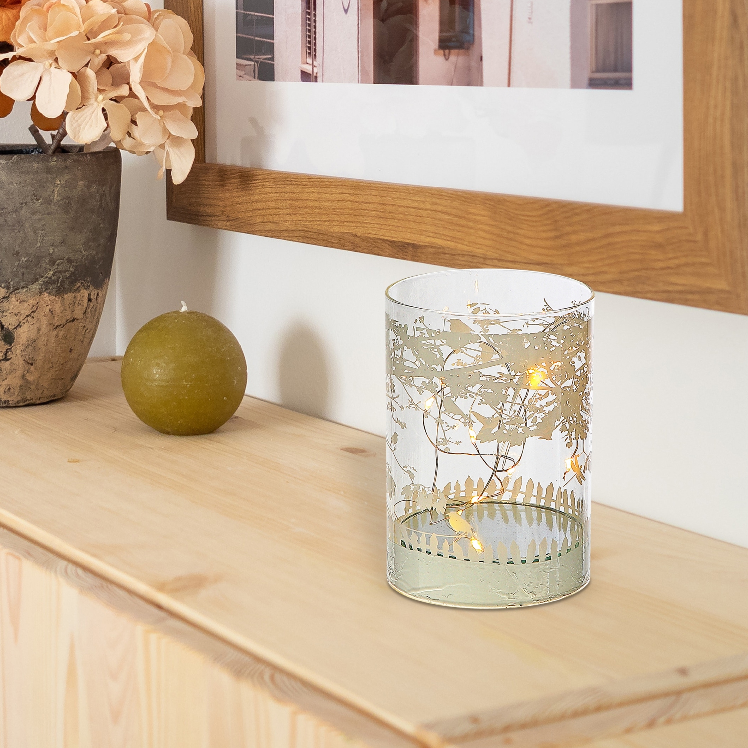 Maison Concepts Cylinder Led Glass Decor Birds Sur Tree 5"