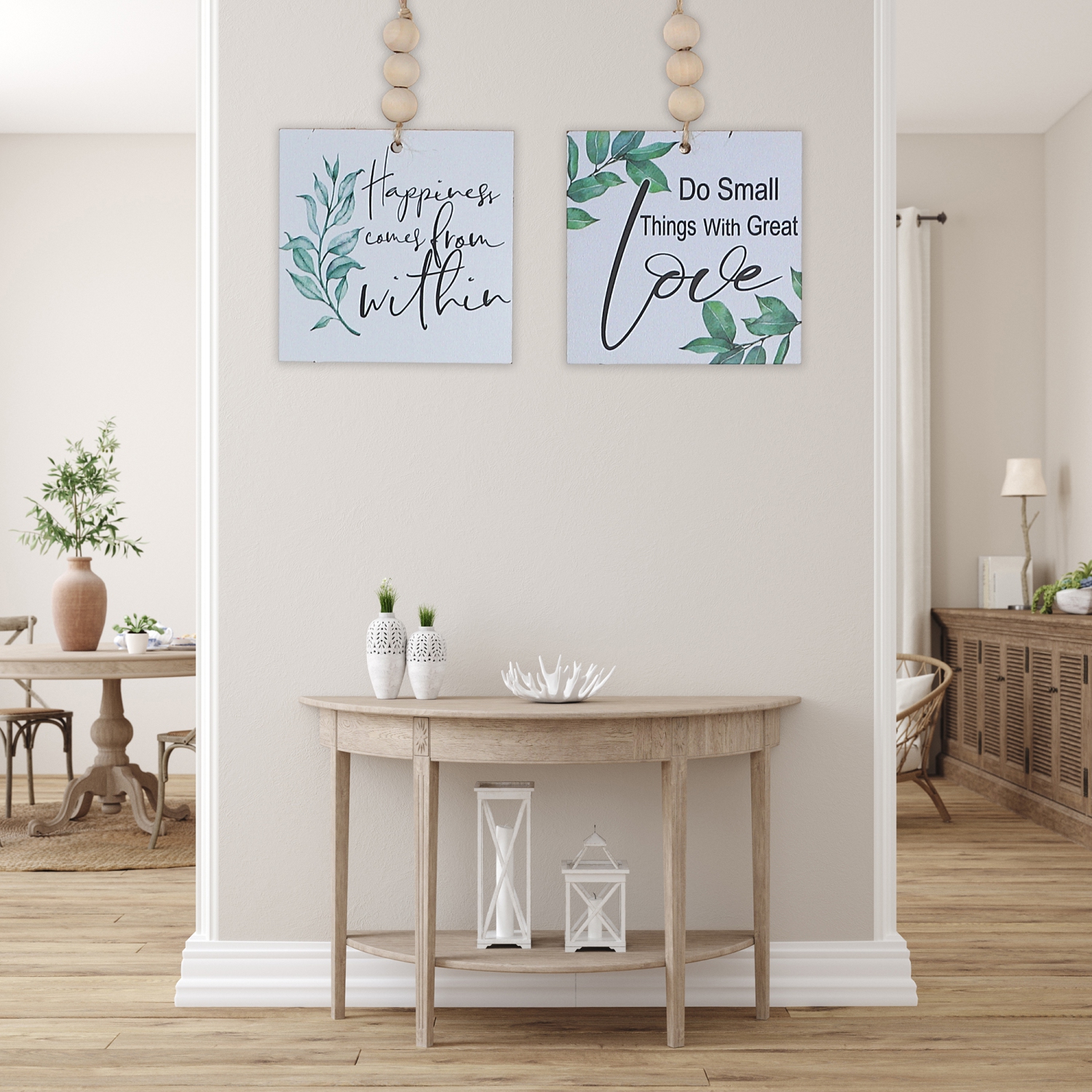 Maison Concepts Square Wood Hanger Avec Perles Inspirantes Asstd - Ensemble De 2