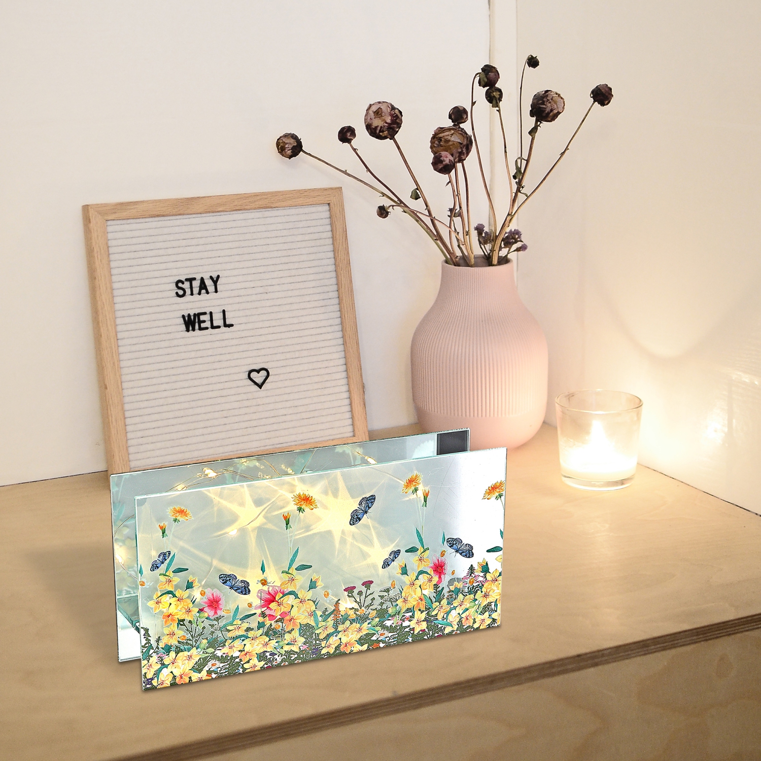 Maison Concepts Rect. Led Painted Glass Decor Floral Garden