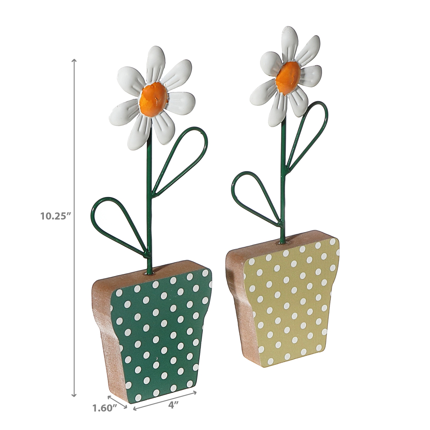 Maison Concepts Galvanized Daisy On Wood Stand Asstd - Set of 2