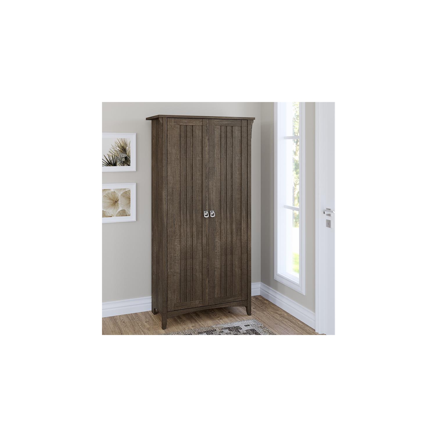 Pemberly Row Tall Storage Cabinet with Doors in Ash Brown - Engineered Wood