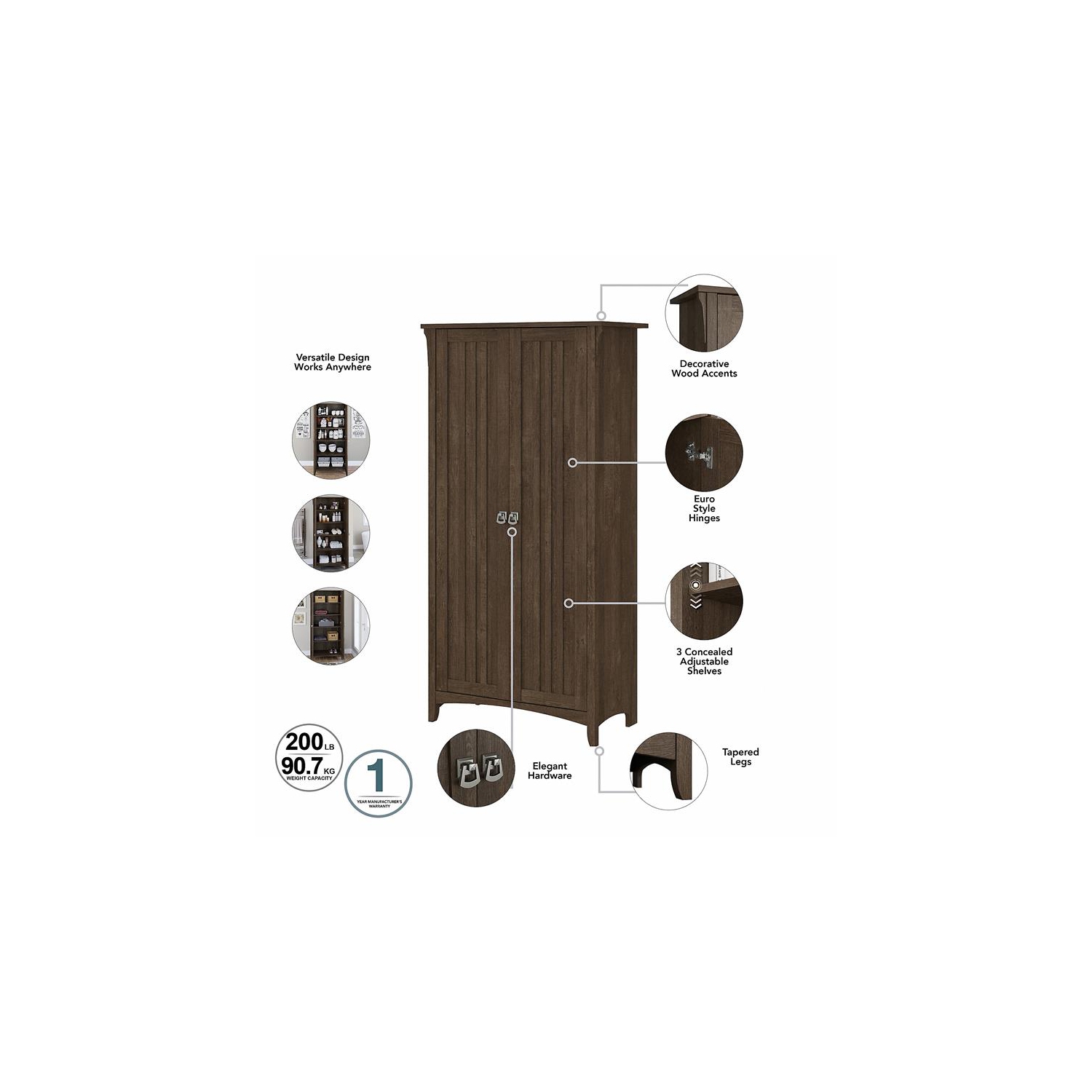 Pemberly Row Tall Storage Cabinet with Doors in Ash Brown - Engineered Wood