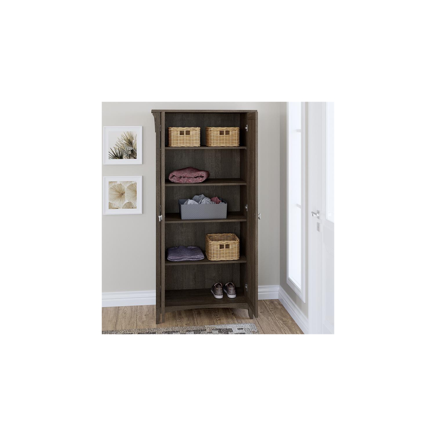 Pemberly Row Tall Storage Cabinet with Doors in Ash Brown - Engineered Wood