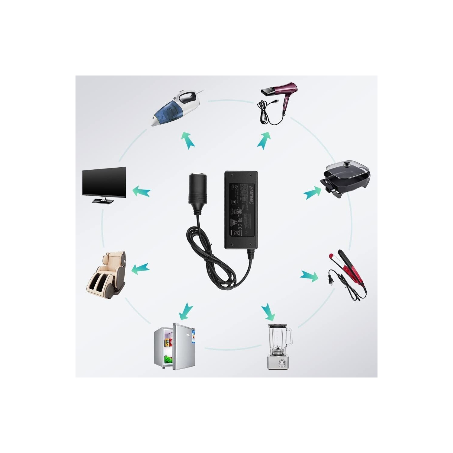 ISTAR AC to DC Converter 110V to 12V 8A 60W Car Cigarette Lighter Adapter - Wall Plug Outlet Cigarette Lighter Female Socket Converter