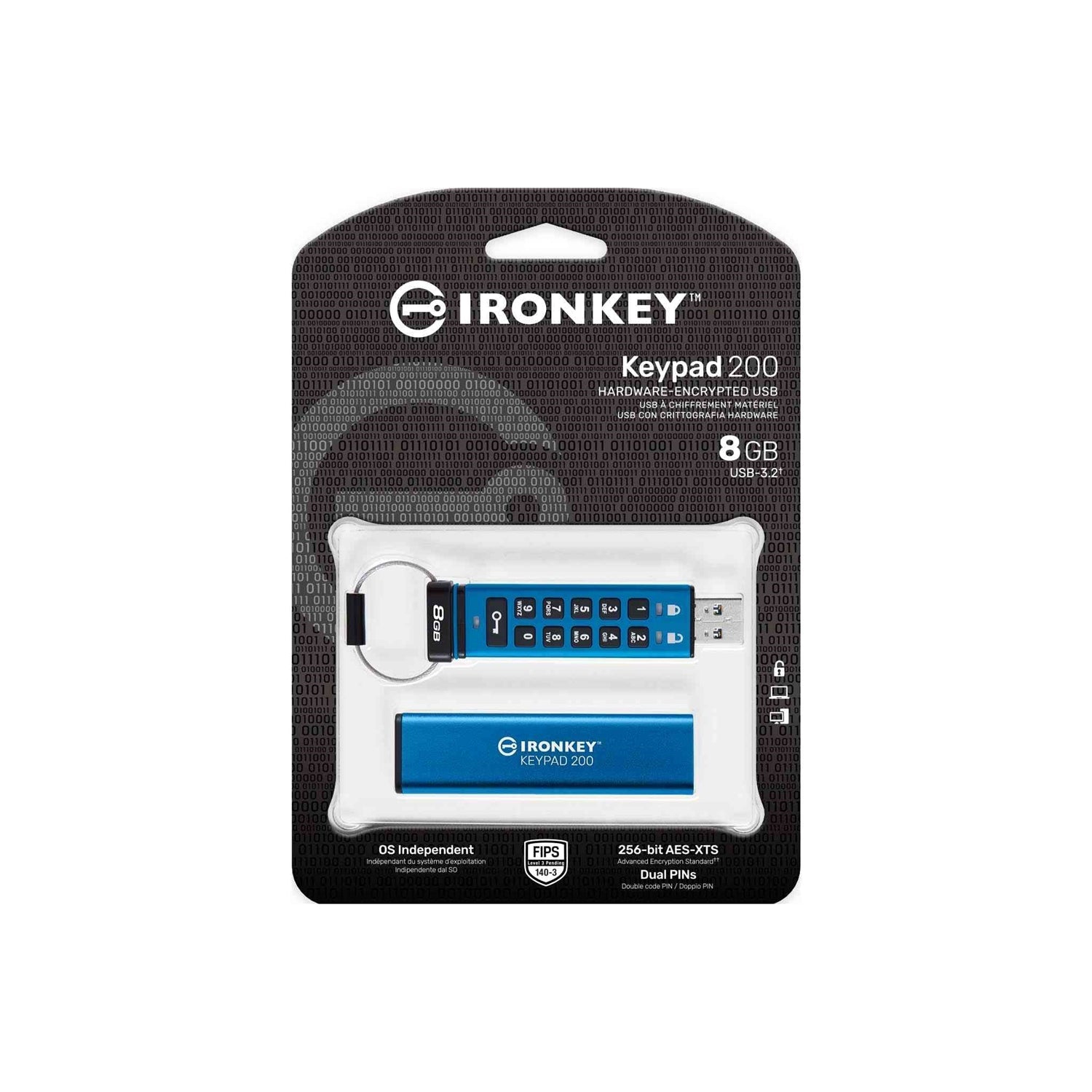 Kingston Technology - Clé USB Crypté IronKey Keypad 200, USB 3.2 GEN 1, Capacité de 8GB