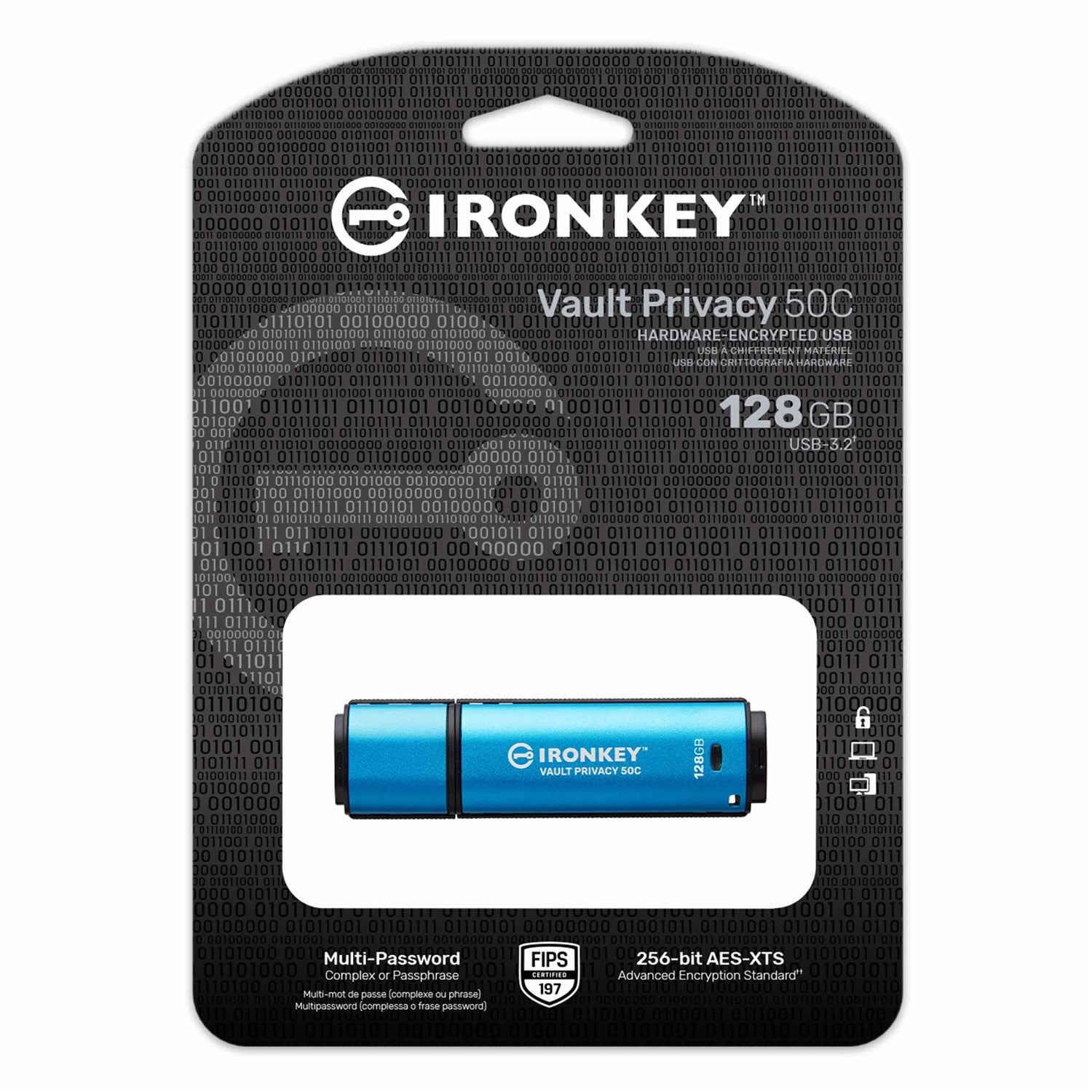 Kingston Technology - Clé USB Type-C Crypté IronKey Vault Privacy 50C, USB 3.2 GEN 1, Capacité de 128GB