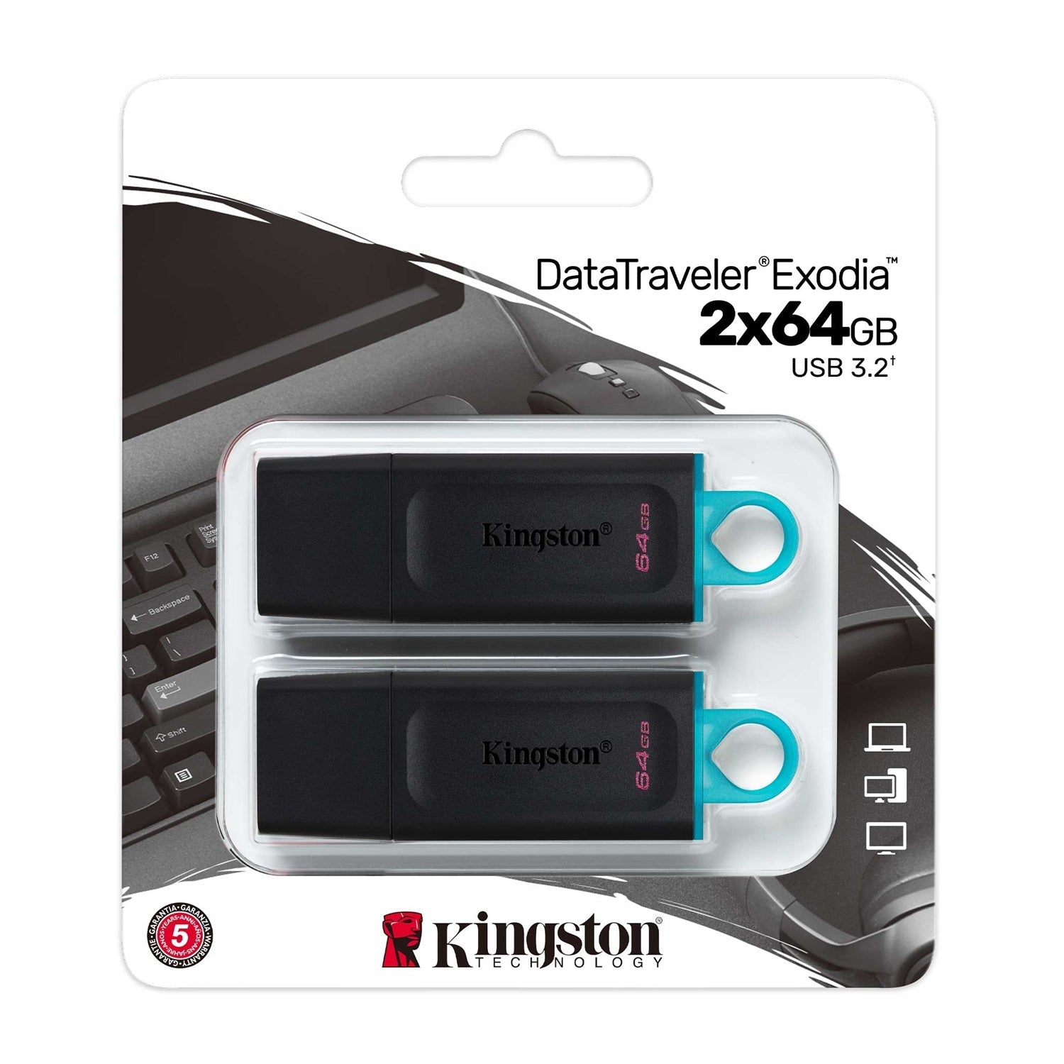 Kingston - Clé USB DataTraveler Exodia, USB 3.2 GEN 1, Capacité de 64GB, Paquet de 2