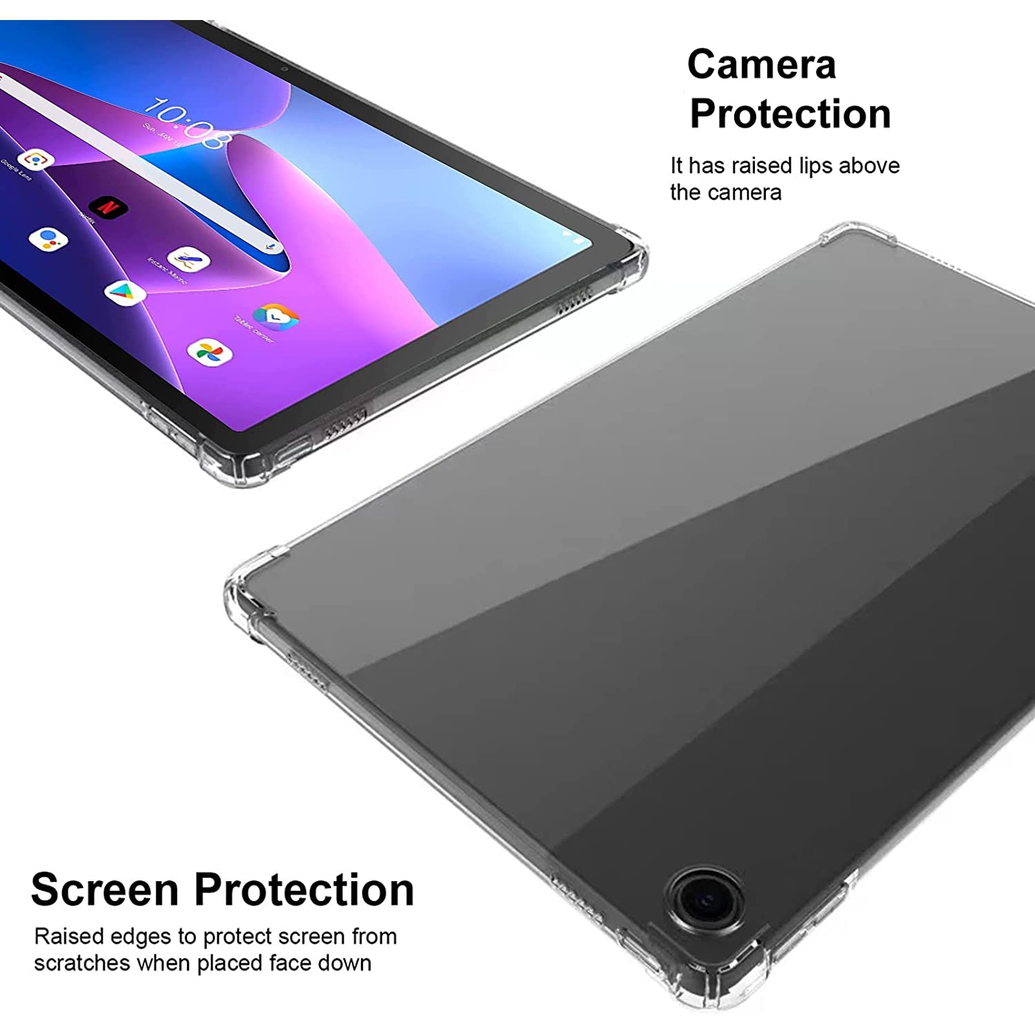 Tablet Case for Lenovo Tab M10 Plus 3nd Gen 10.6inch, K Flexible Ultra Slim Reinforced Corners Clear Protective Cover Crystal Shockproof Rugged Back