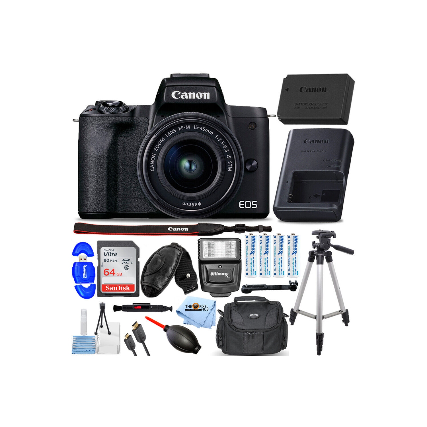 Canon EOS M50 Mark II Mirrorless Camera with 15-45mm Lens (Black) + Flash Bundle