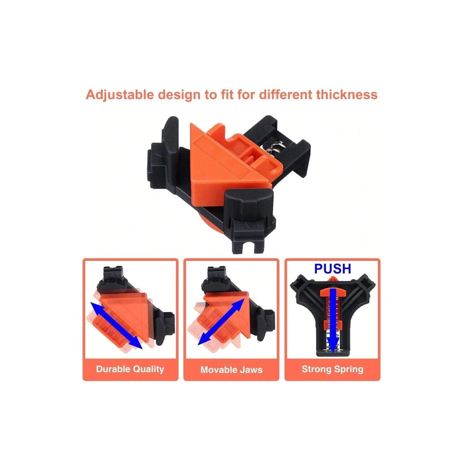 Pinces d'angle à angle droit à 90 degrés, 4 pinces à bois réglables pour le soudage, le perçage, la réparation de meubles, la fabrication de