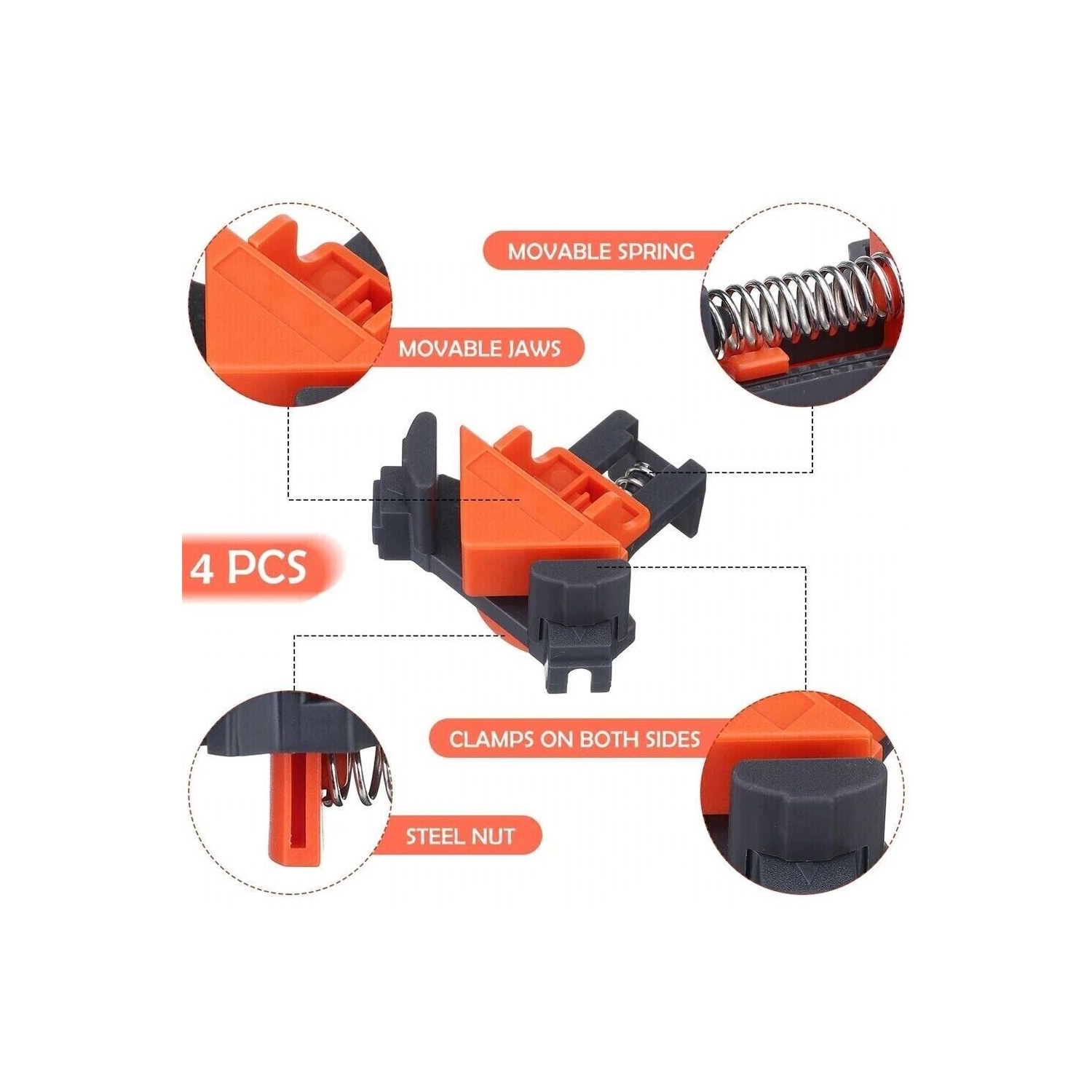 Pinces d'angle à angle droit à 90 degrés, 4 pinces à bois réglables pour le soudage, le perçage, la réparation de meubles, la fabrication de