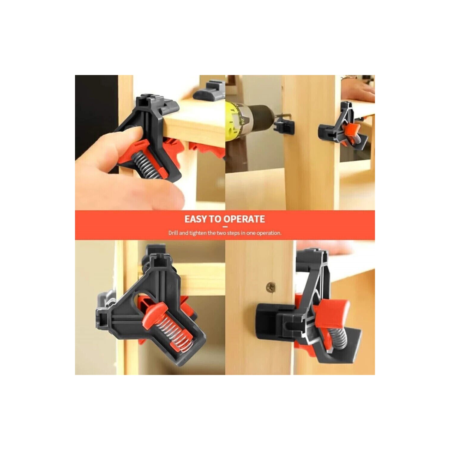 Pinces d'angle à angle droit à 90 degrés, 4 pinces à bois réglables pour le soudage, le perçage, la réparation de meubles, la fabrication de