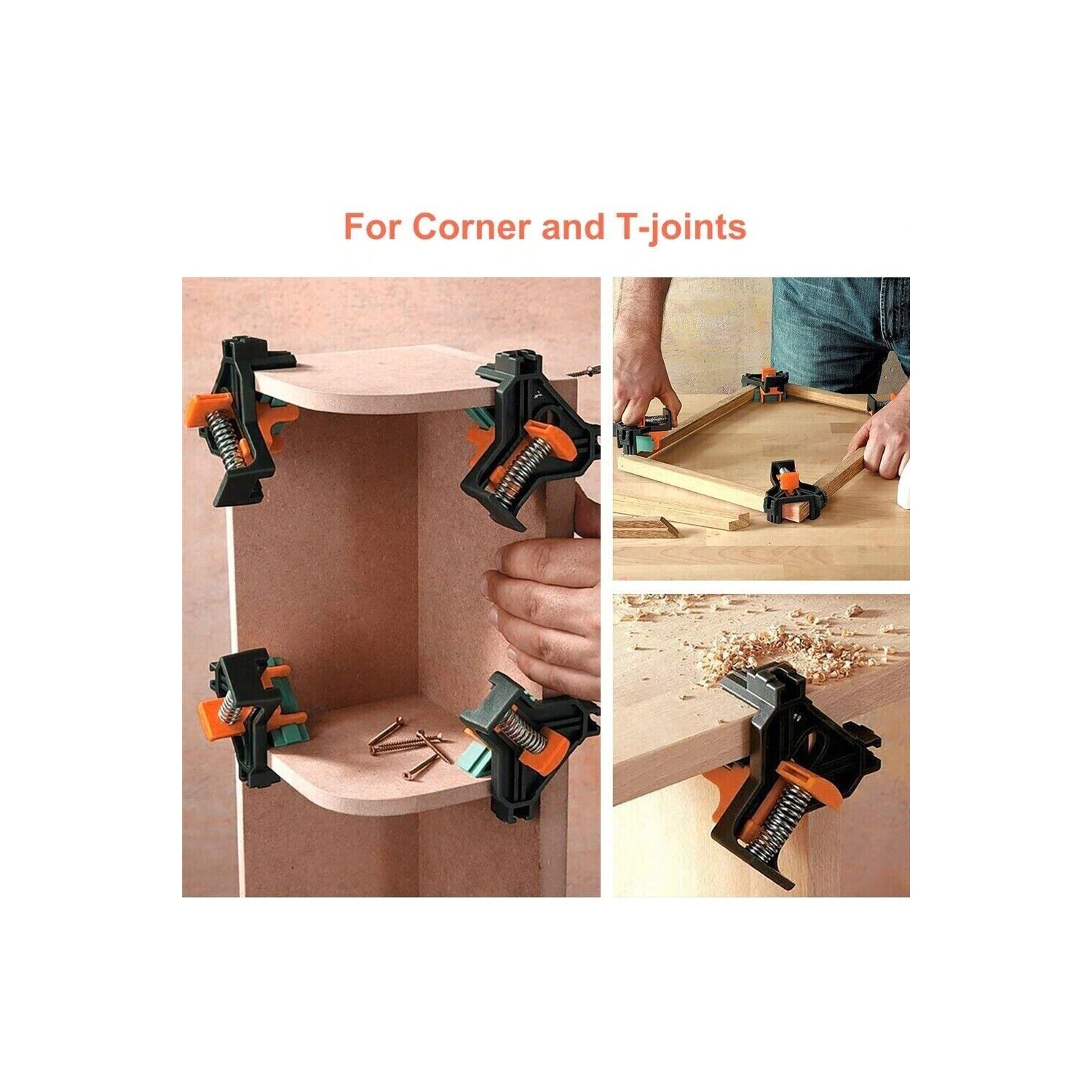 Pinces d'angle à angle droit à 90 degrés, 4 pinces à bois réglables pour le soudage, le perçage, la réparation de meubles, la fabrication de