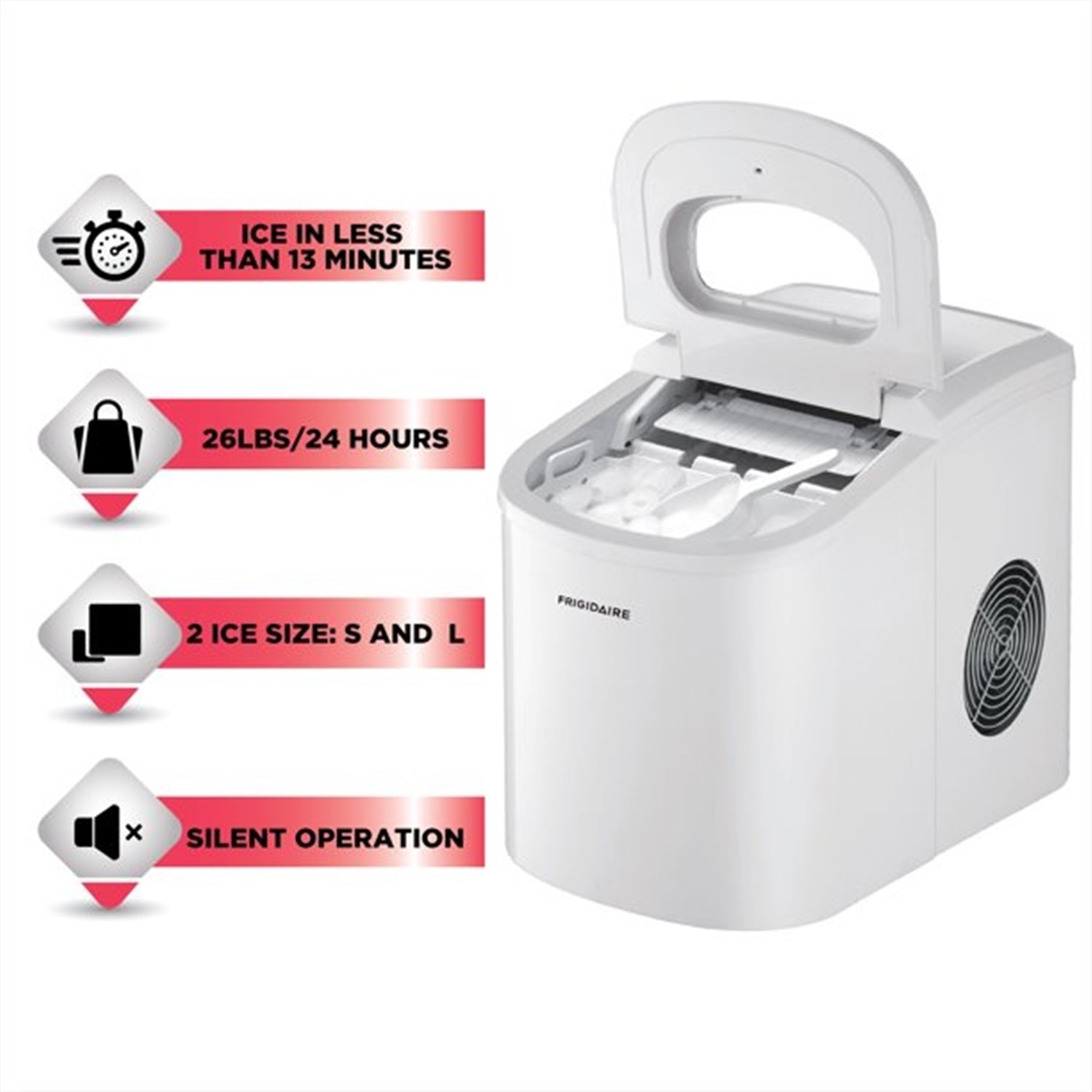 Frigidaire - Compact Ice Maker, 1.1 Liter Tank, White