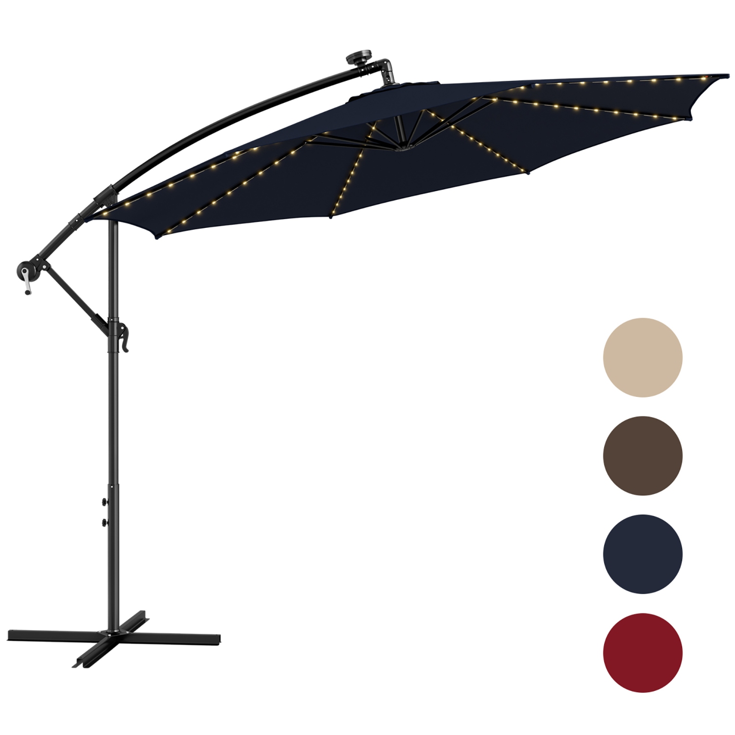Gymax 10 FT Offset Patio Umbrella Solar Powered Cantilever Umbrella w/ 112 LED Lights