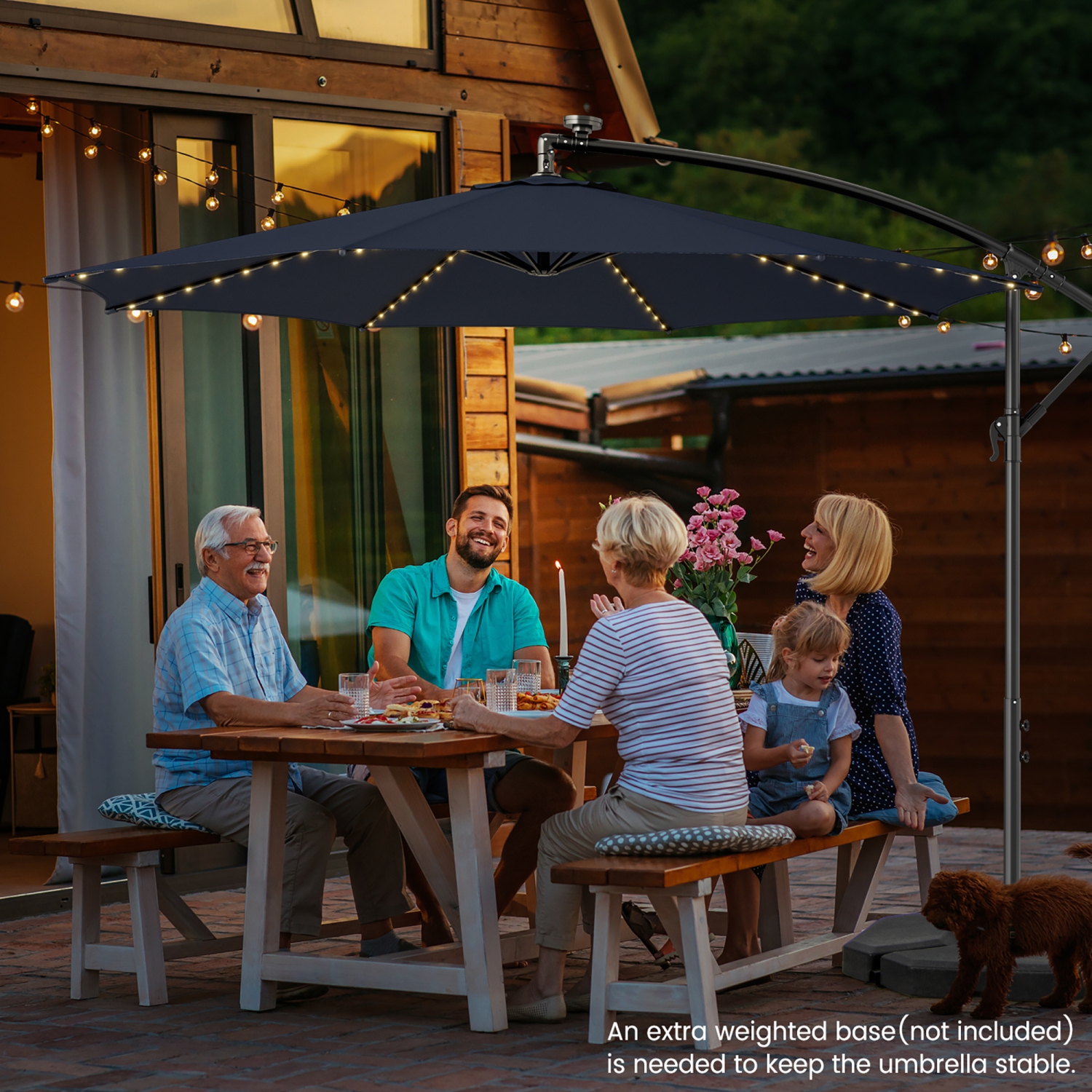 Gymax 10 FT Offset Patio Umbrella Solar Powered Cantilever Umbrella w/ 112 LED Lights