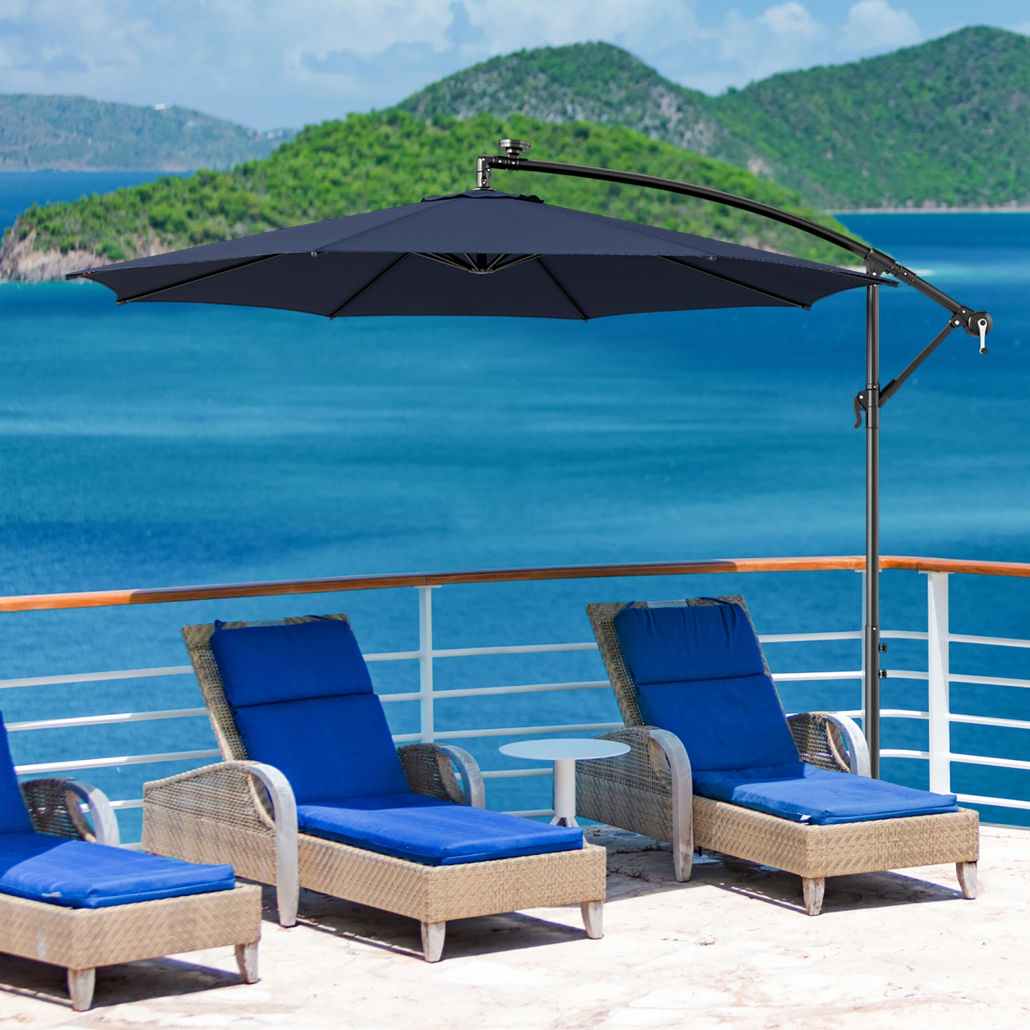 Gymax 10 FT Offset Patio Umbrella Solar Powered Cantilever Umbrella w/ 112 LED Lights