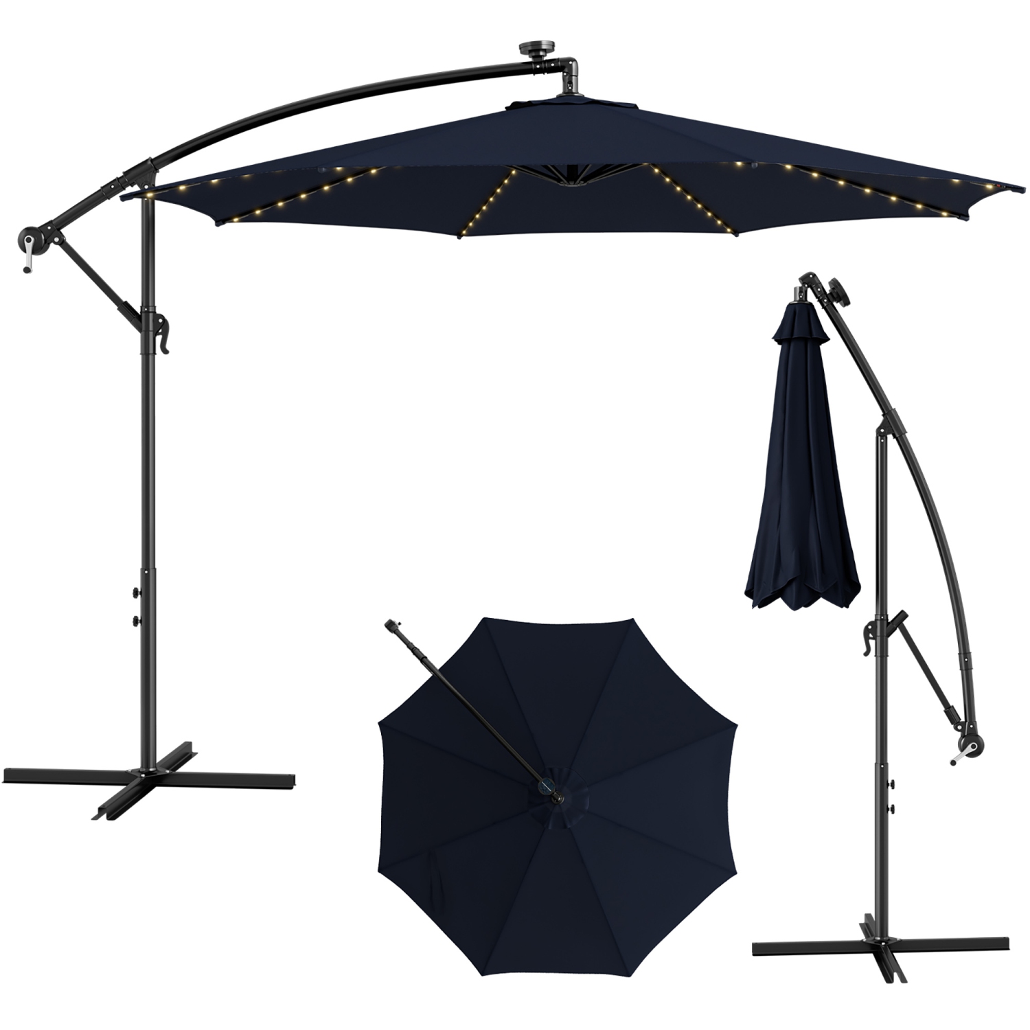 Gymax 10 FT Offset Patio Umbrella Solar Powered Cantilever Umbrella w/ 112 LED Lights