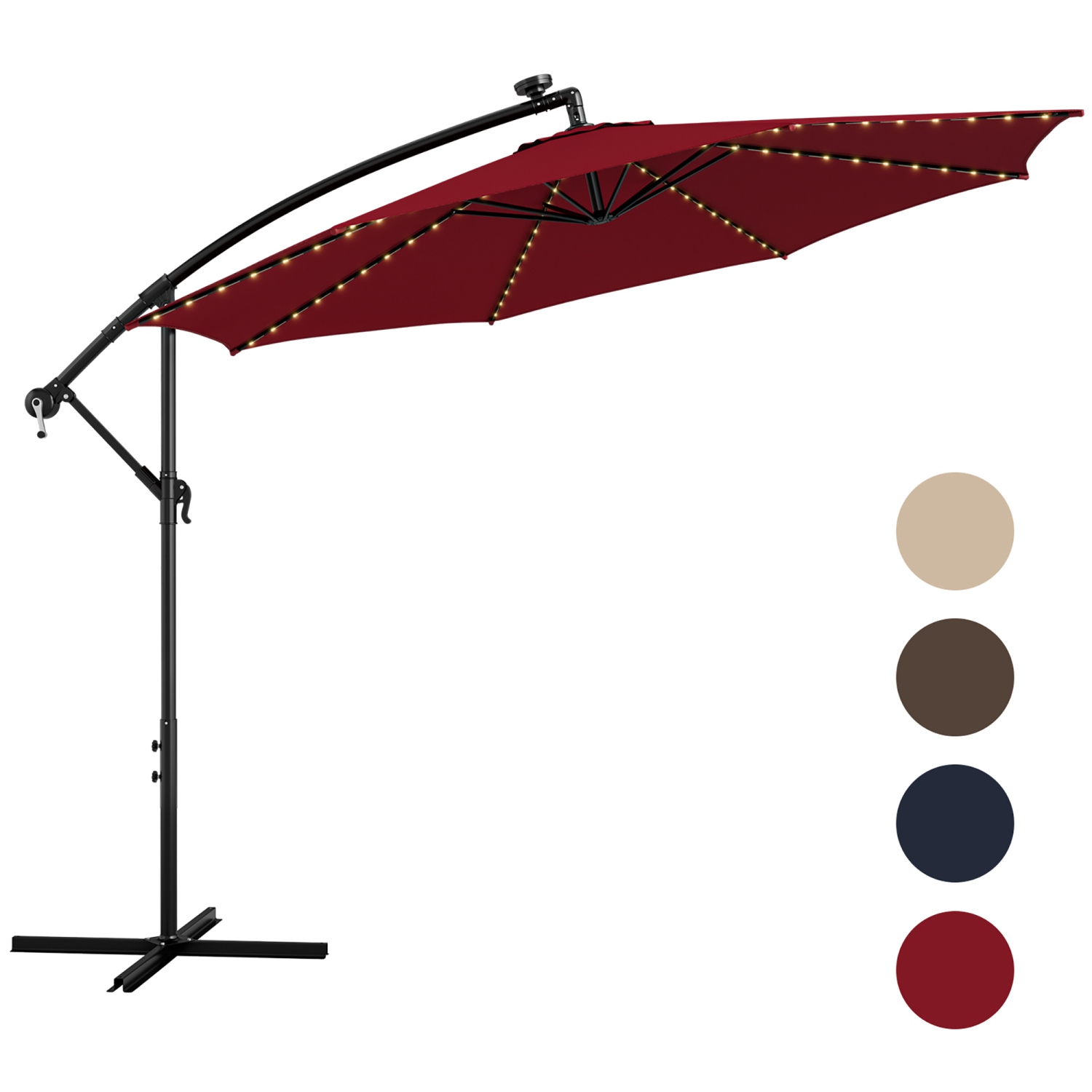 Gymax 10 FT Offset Patio Umbrella Solar Powered Cantilever Umbrella w/ 112 LED Lights