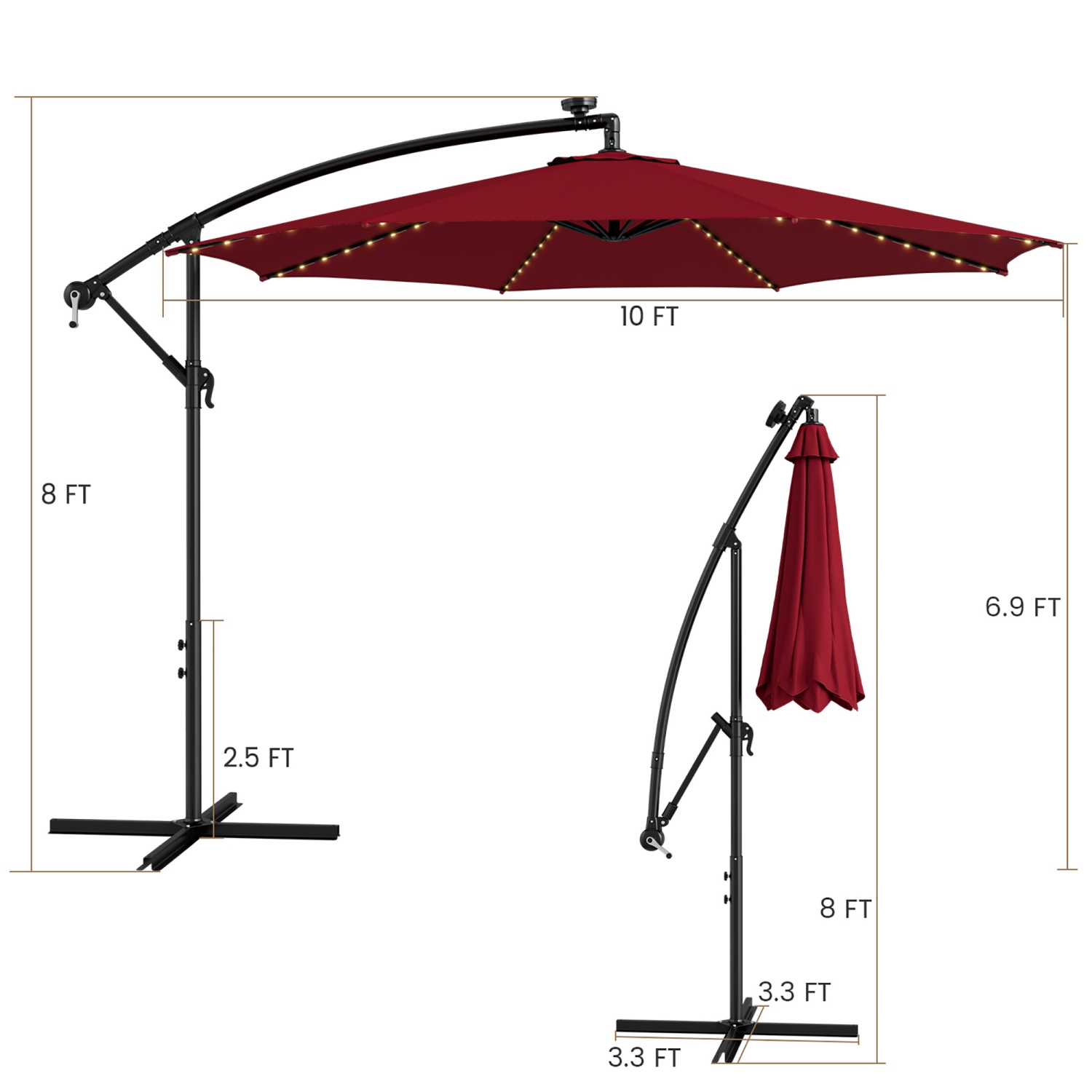 Gymax 10 FT Offset Patio Umbrella Solar Powered Cantilever Umbrella w/ 112 LED Lights