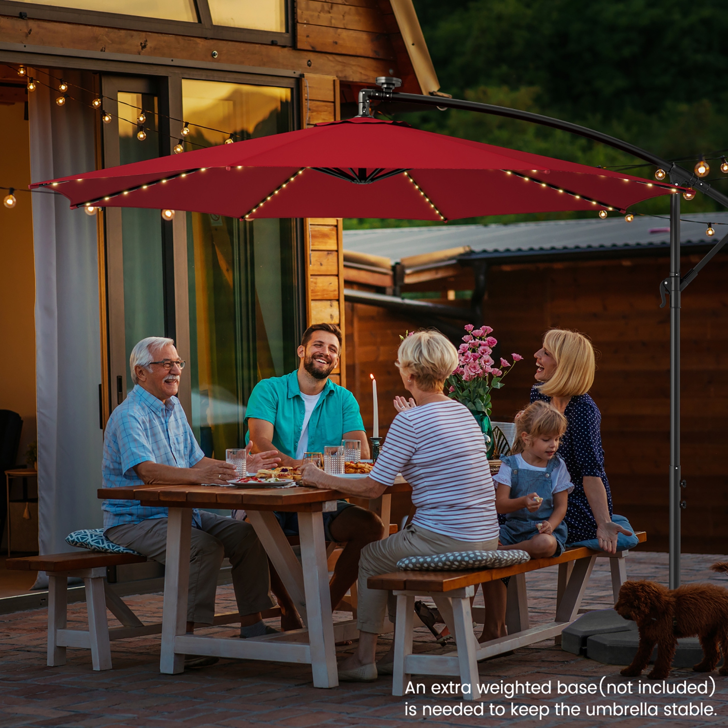 Gymax 10 FT Offset Patio Umbrella Solar Powered Cantilever Umbrella w/ 112 LED Lights