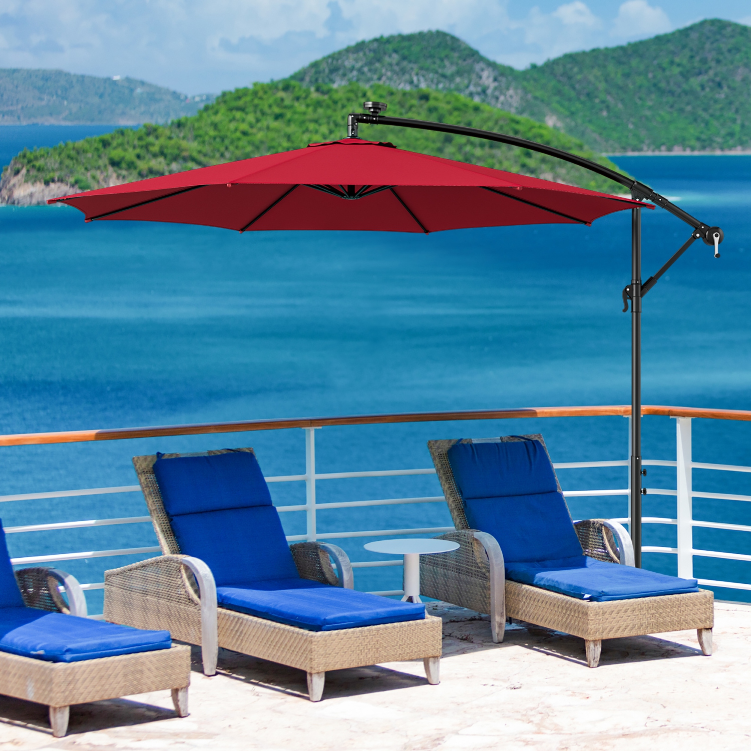 Gymax 10 FT Offset Patio Umbrella Solar Powered Cantilever Umbrella w/ 112 LED Lights