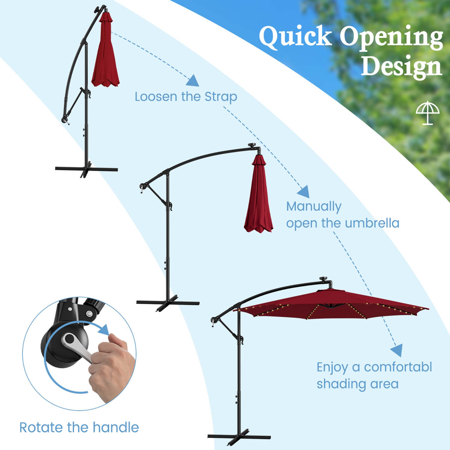 Gymax 10 FT Offset Patio Umbrella Solar Powered Cantilever Umbrella w/ 112 LED Lights