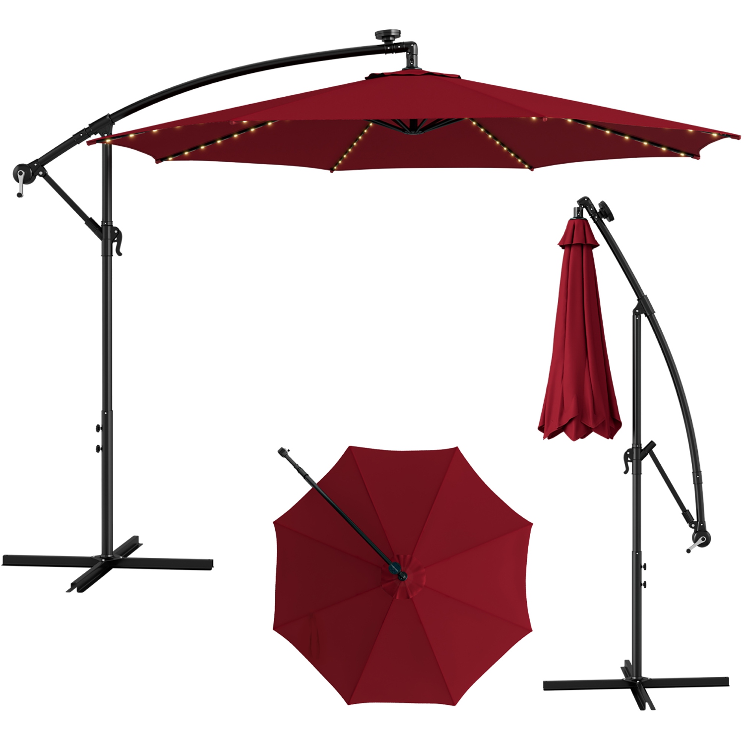 Gymax 10 FT Offset Patio Umbrella Solar Powered Cantilever Umbrella w/ 112 LED Lights