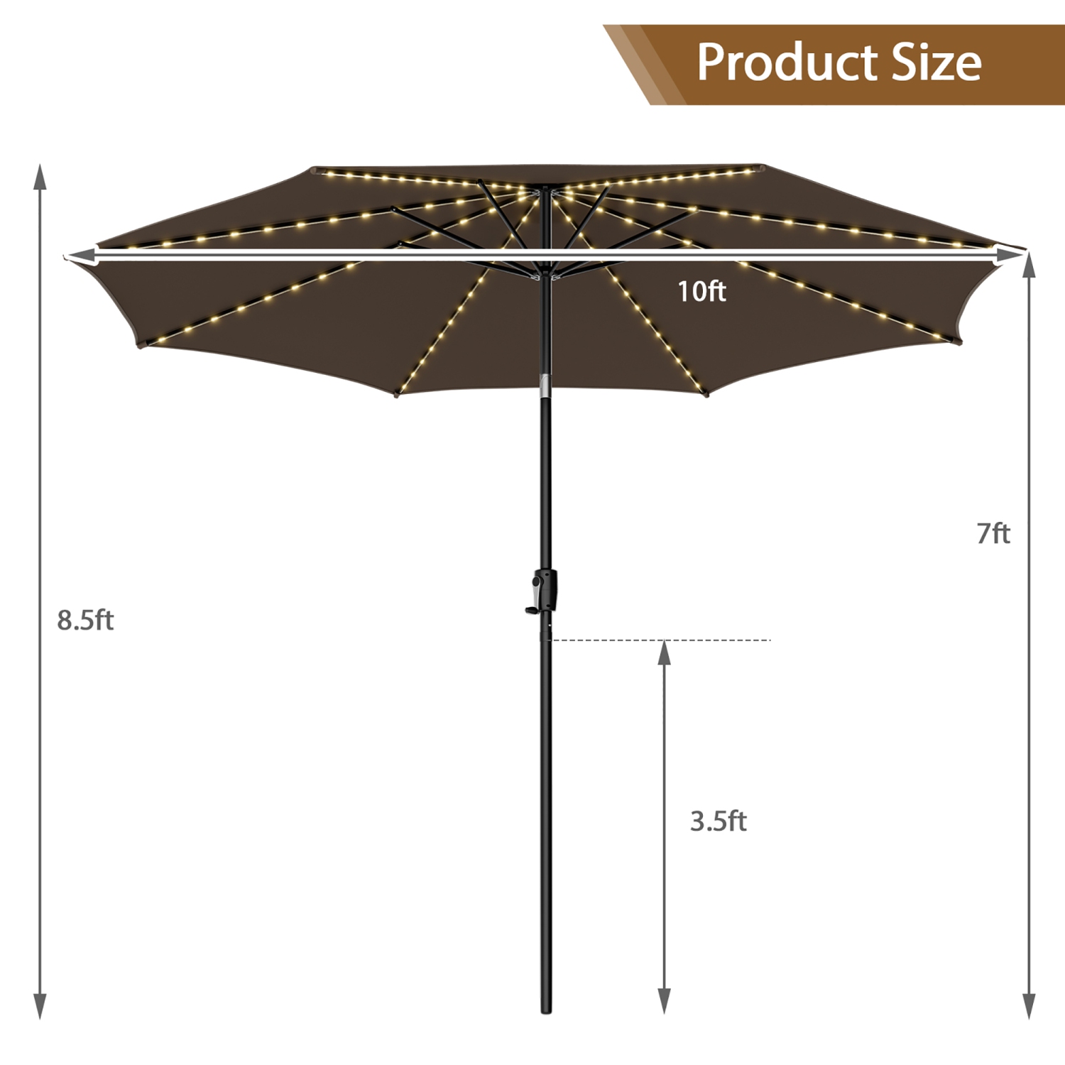 Gymax 10FT Solar Patio Umbrella 112 LED Lighted Umbrella Outdoor Table Market Umbrella