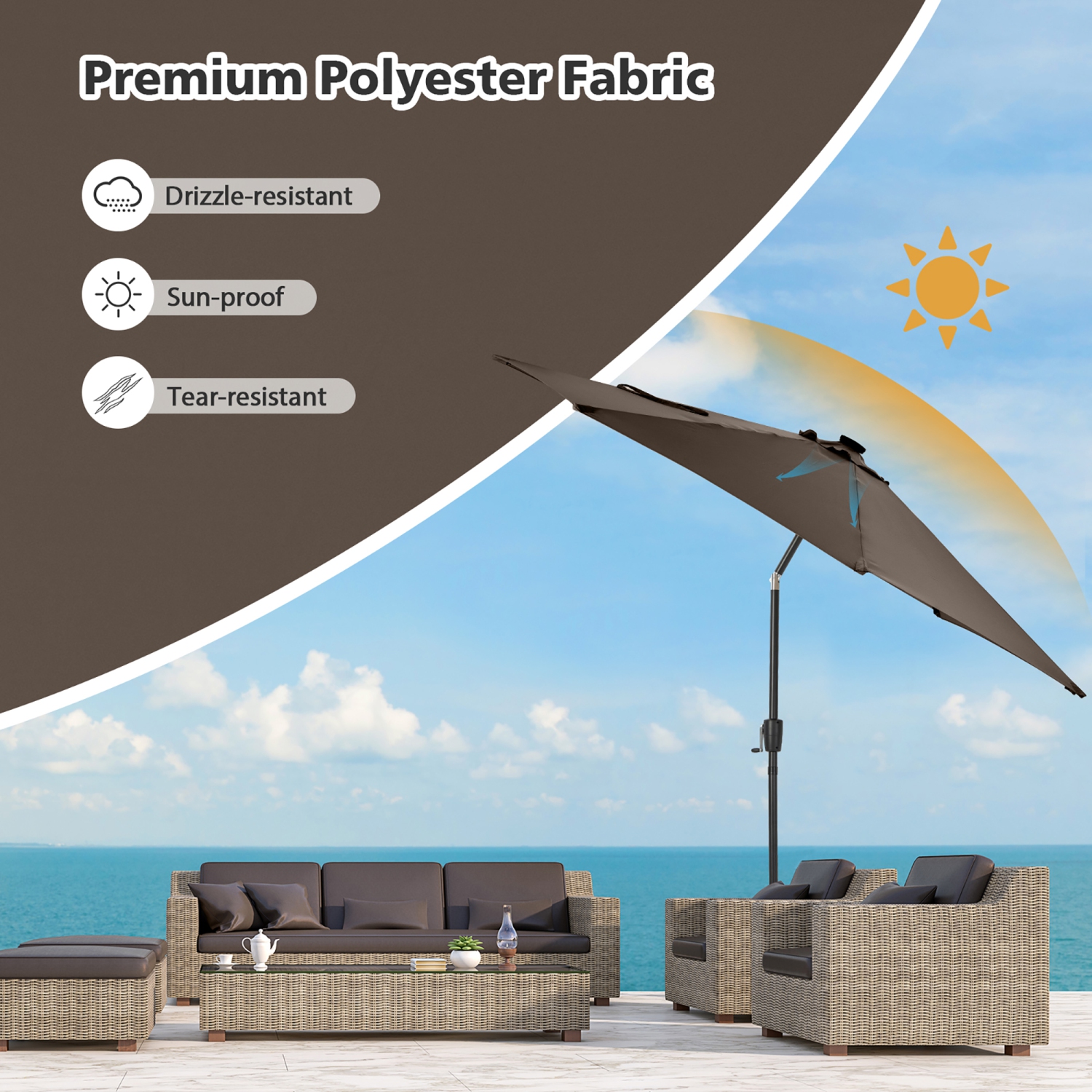 Gymax 10FT Solar Patio Umbrella 112 LED Lighted Umbrella Outdoor Table Market Umbrella
