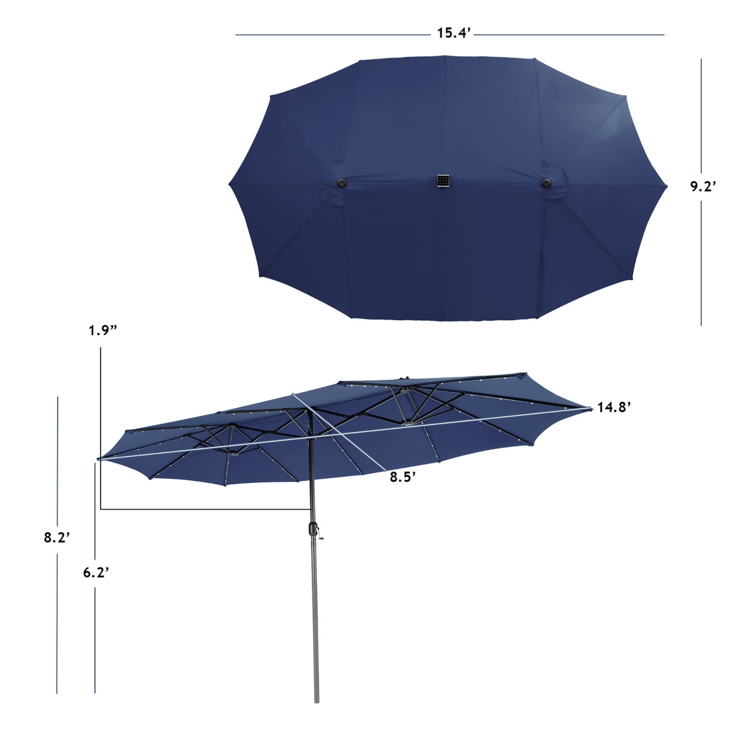 Gymax 15Ft Solar LED Patio Outdoor Double-Sided Umbrella w/ 48 Lights Crank