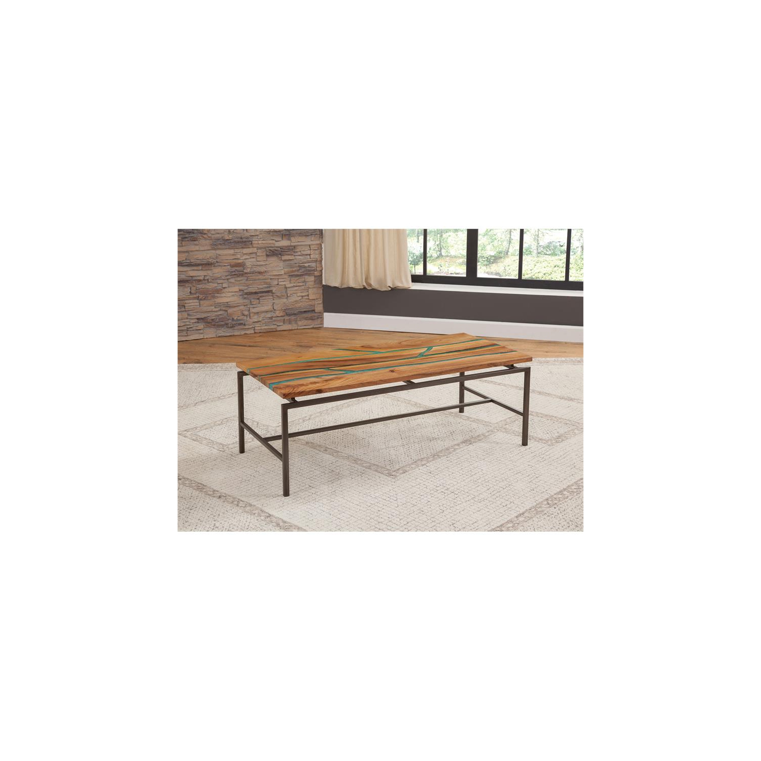 Tamra Natural Wood with Emerald Green Inlay Cocktail Table