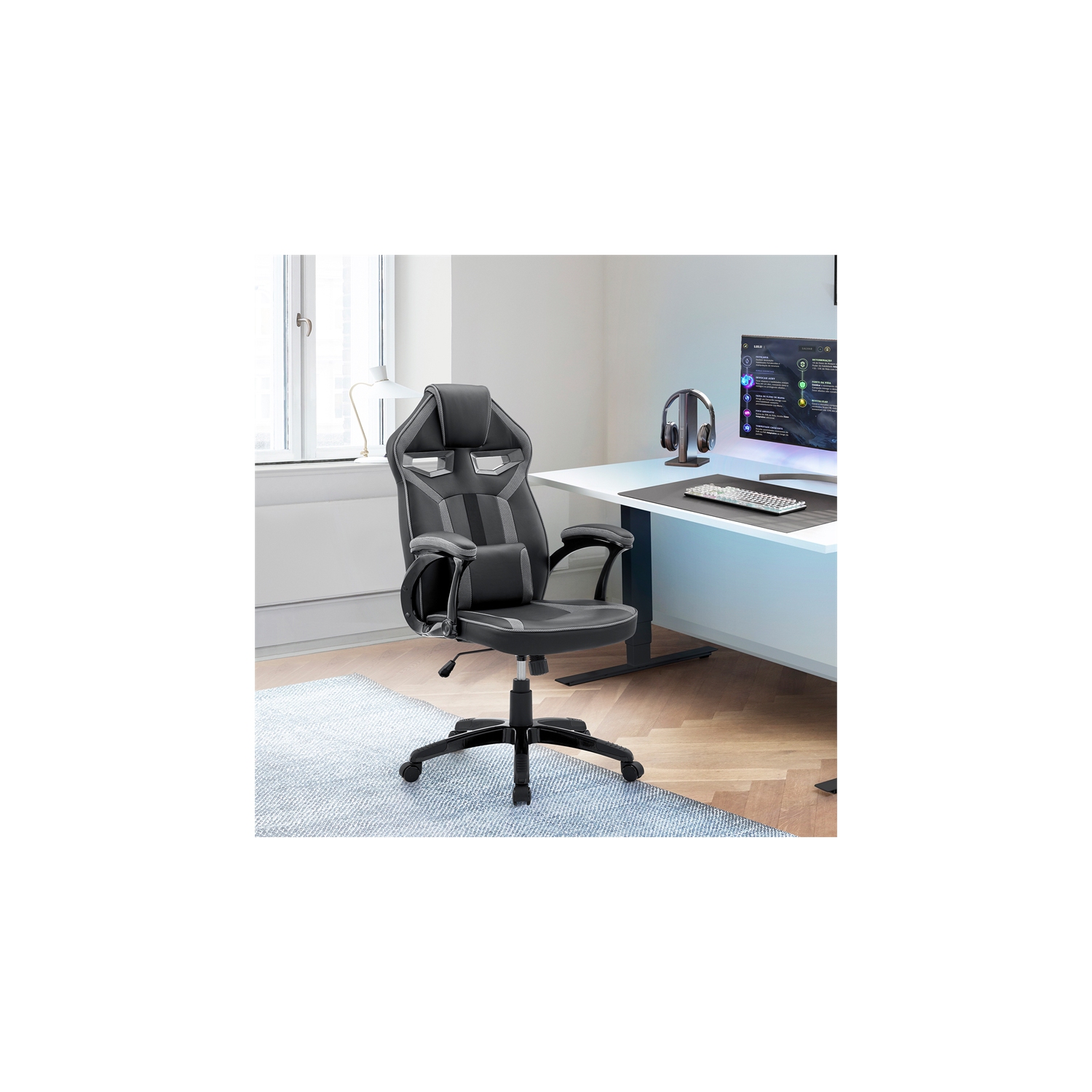 Aspect Adjustable Racing Gaming Chair Black and Dark Grey with Lumbar Support