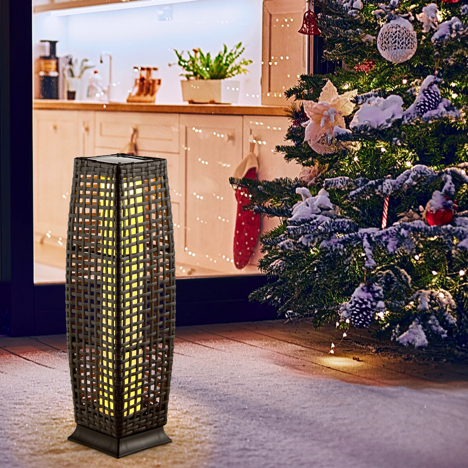 Gymax 2-Piece Outdoor Solar-Powered Floor Lamps IP65 Waterproof w/ Auto On/Off Light