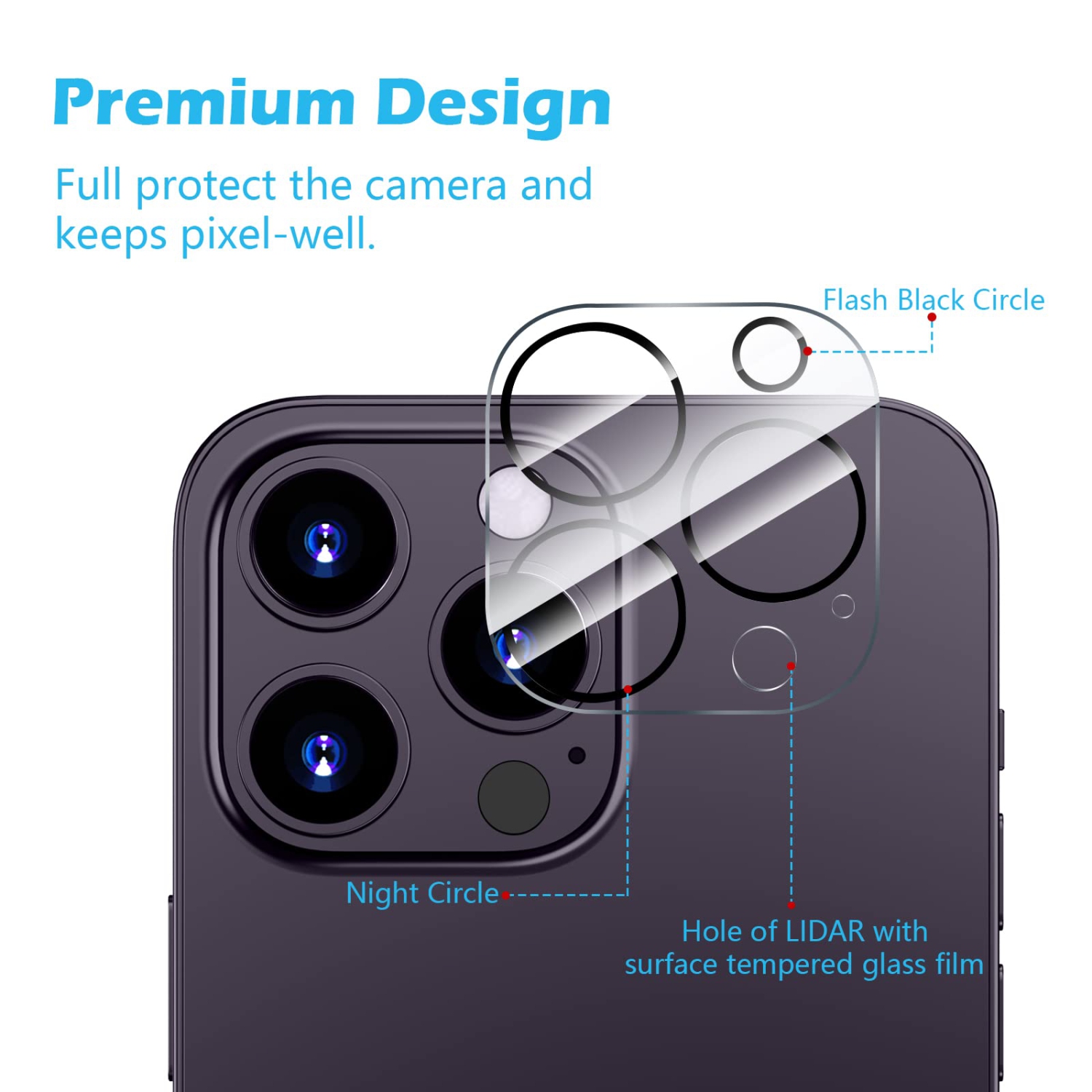 3 Pack Camera Lens Protector Compatible with iPhone 14 Pro 6.1" & iPhone 14 Pro Max 6.7" 2022, Ultra HD Clear Tempered Glass Film, 9H Hardness
