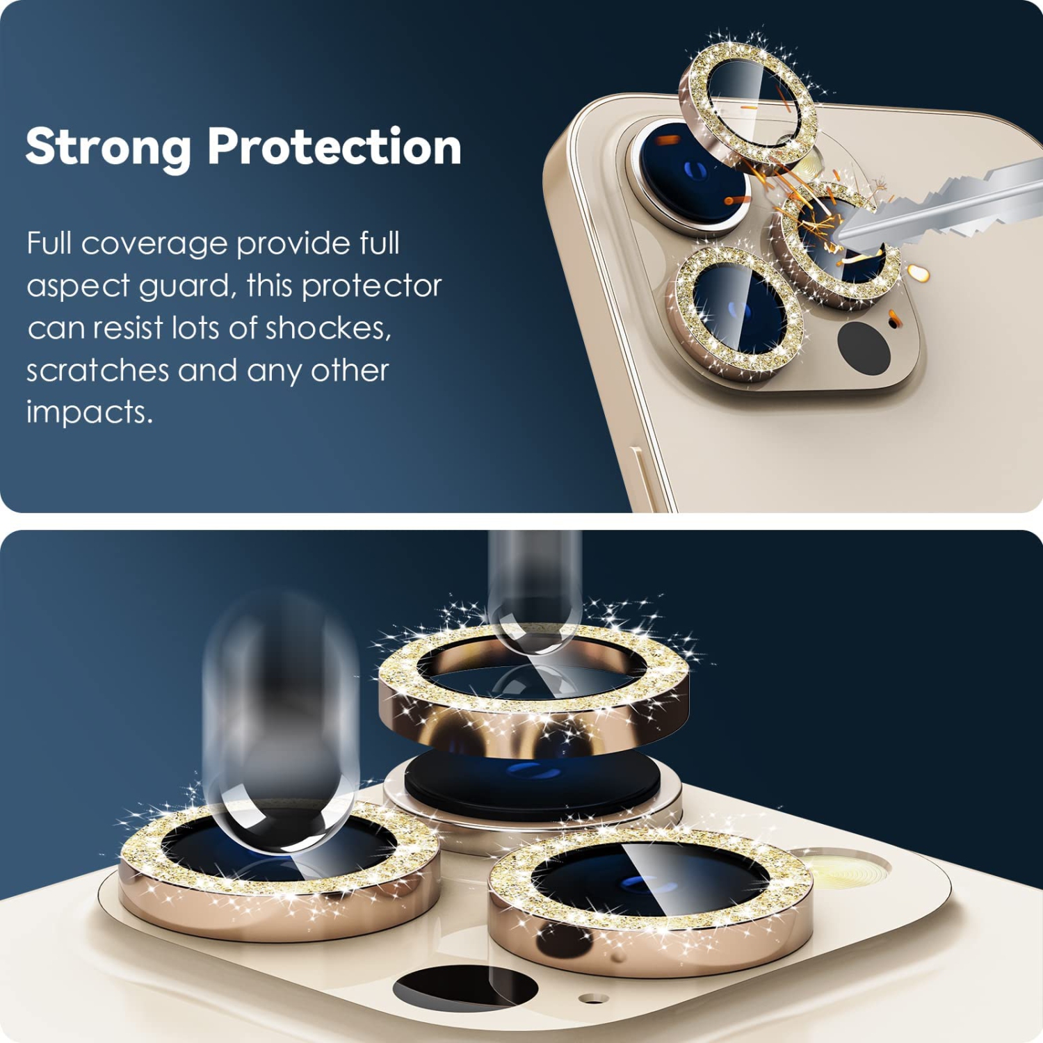 iPhone 14 Pro - Protecteur d'objectif iPhone 14 Pro Max, 9H Protecteur d'écran en verre trempé bague individuelle en métal pour iPhone 14Pro 6,1 po