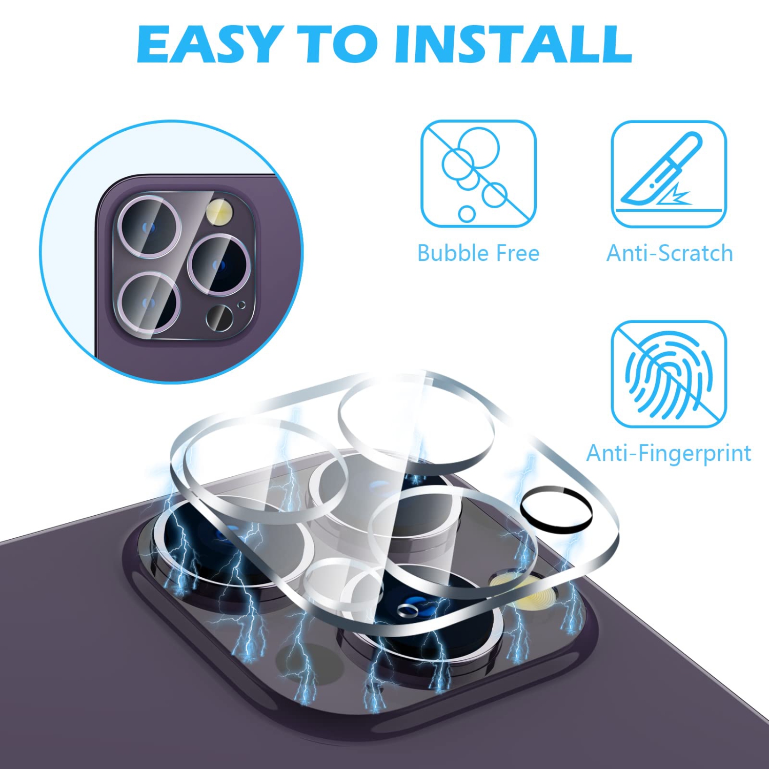 3 Pack Camera Lens Protector for iPhone 14 Pro 6.1" / iPhone 14 Pro Max 6.7", 9H Tempered Glass Film with Anti-Flash Ring, HD Clear, Scratch