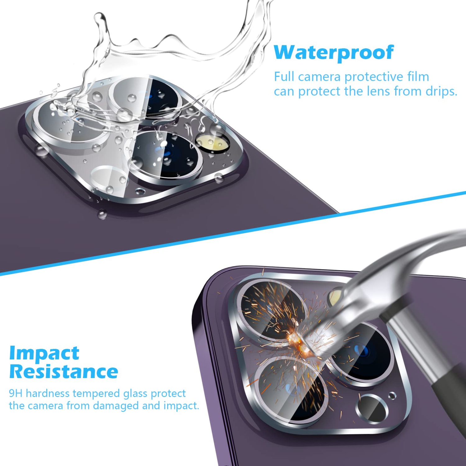 3 Pack Camera Lens Protector for iPhone 14 Pro 6.1" / iPhone 14 Pro Max 6.7", 9H Tempered Glass Film with Anti-Flash Ring, HD Clear, Scratch