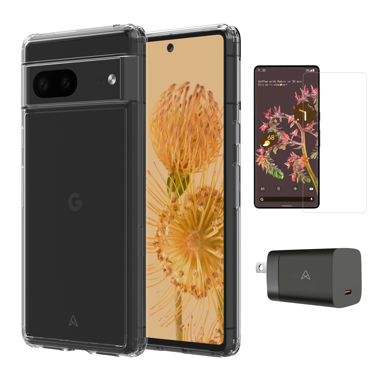 AXS Starter Kit bundle | Ultra Clear Case, Screen Protector and 30w Charger for Google Pixel 7