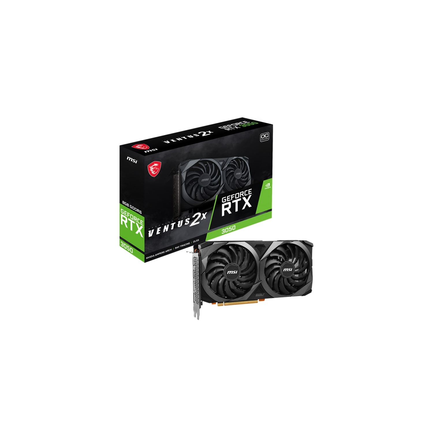 MSI Gaming GeForce RTX 3050 8GB GDRR6 128-Bit HDMI/DP PCIe 4 Torx Twin Fans Ampere OC Graphics Card (RTX 3050 Ventus 2X 8G OCV1)