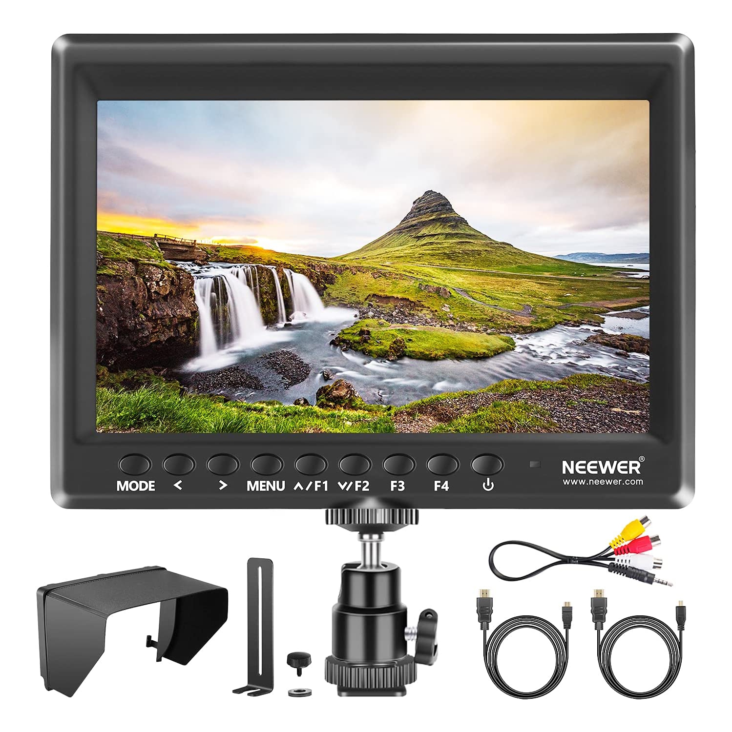 Open Box - Neewer F100 7inch Camera Field Monitor HD Video Assist IPS 1280x800 HDMI Input 1080p with Sunshade and Ball Head for DSLR Cameras