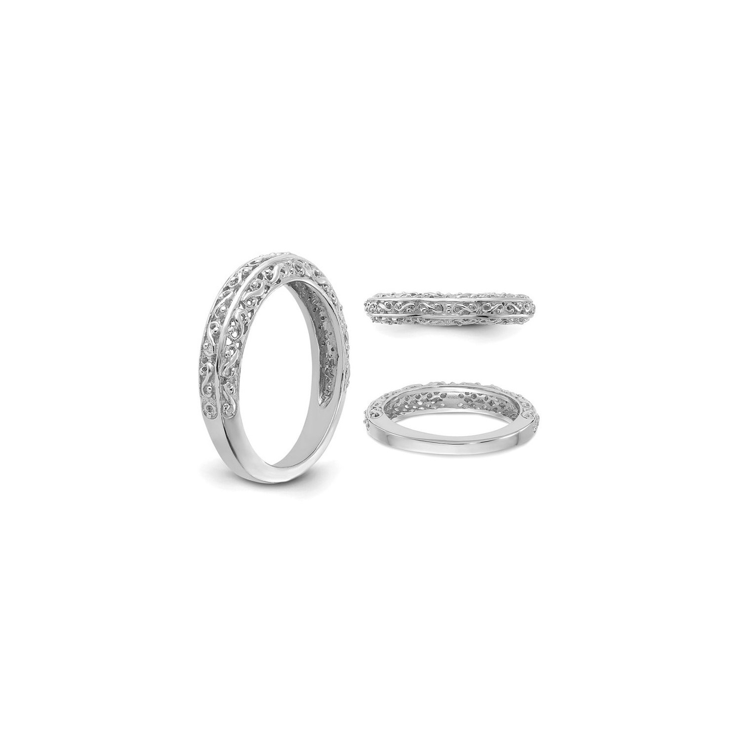 14K White Gold 3mm Filigree Wedding Band Ring