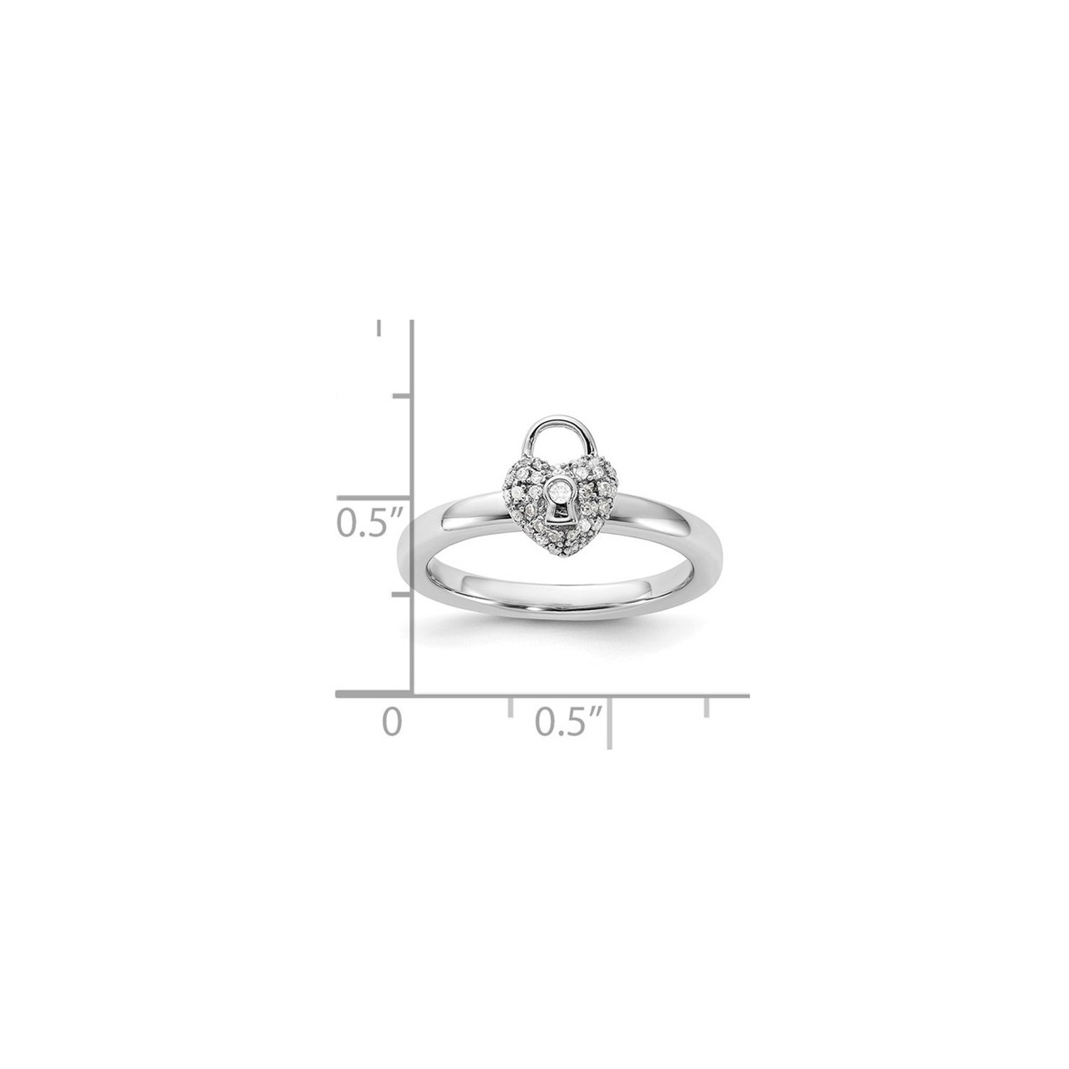 Bague en argent sterling avec cadenas en forme de coeur en diamants 1/10 ct